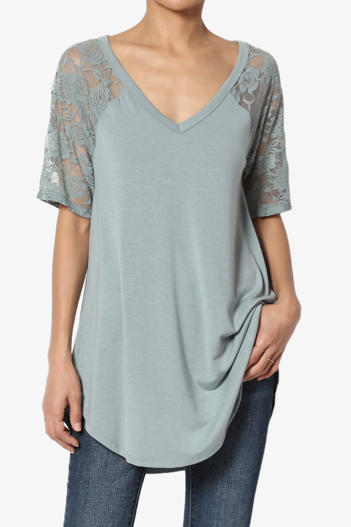 Helisa Lace Sleeve Jersey Top PLUS