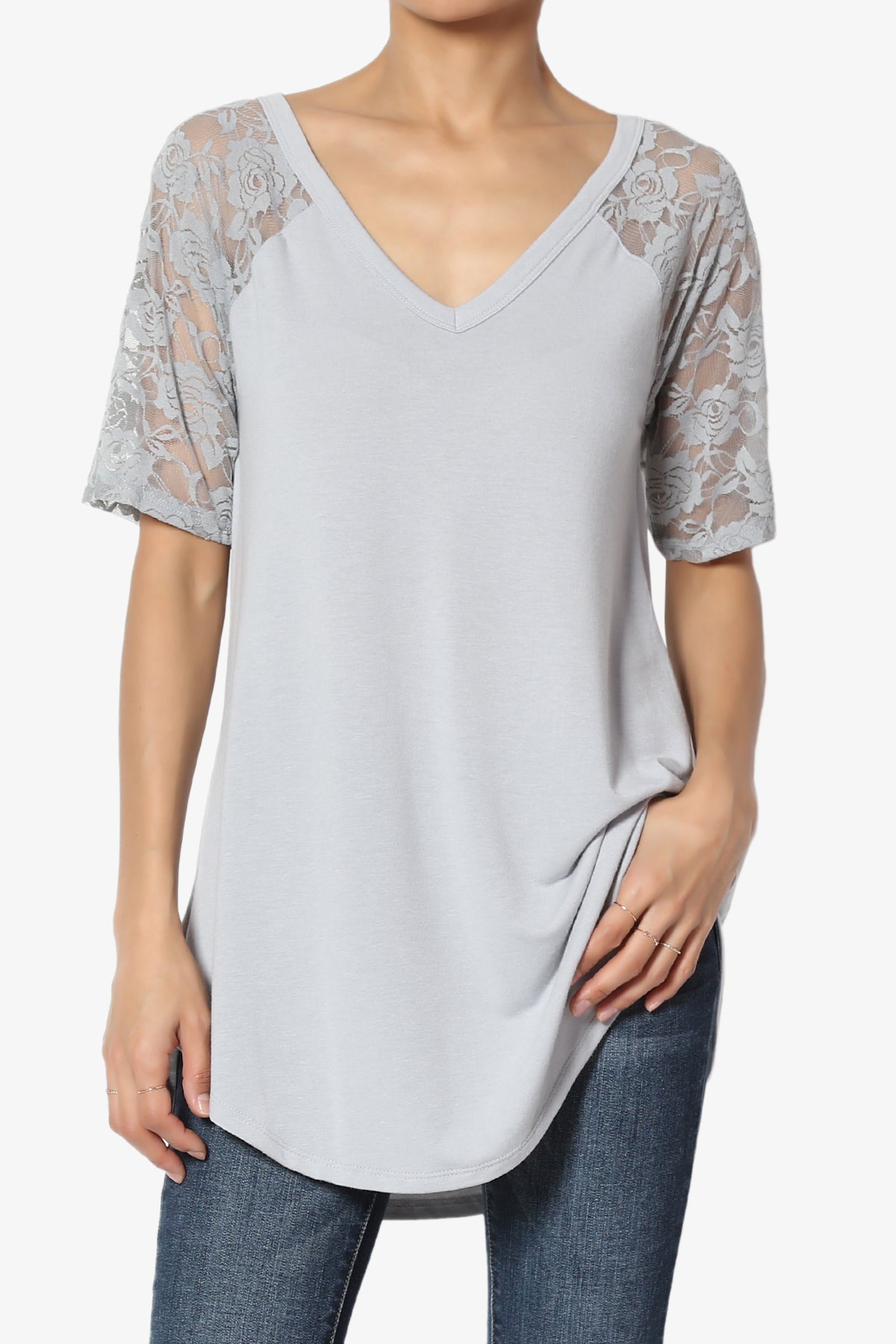 Helisa Lace Sleeve Jersey Top PLUS