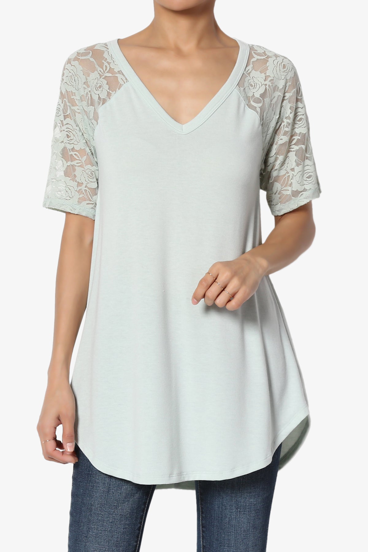 Helisa Lace Sleeve Jersey Top PLUS