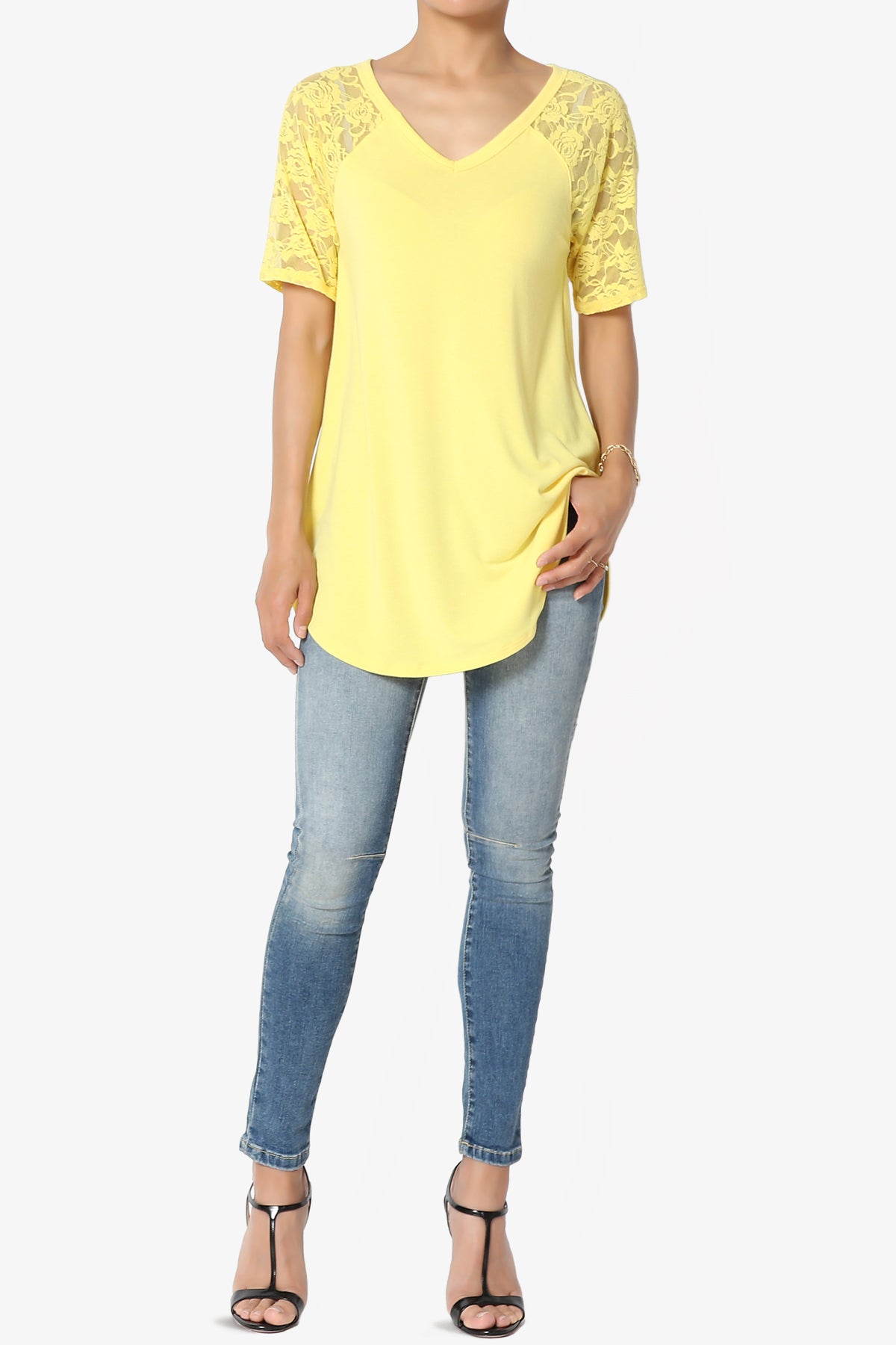 Helisa Lace Sleeve Jersey Top PLUS