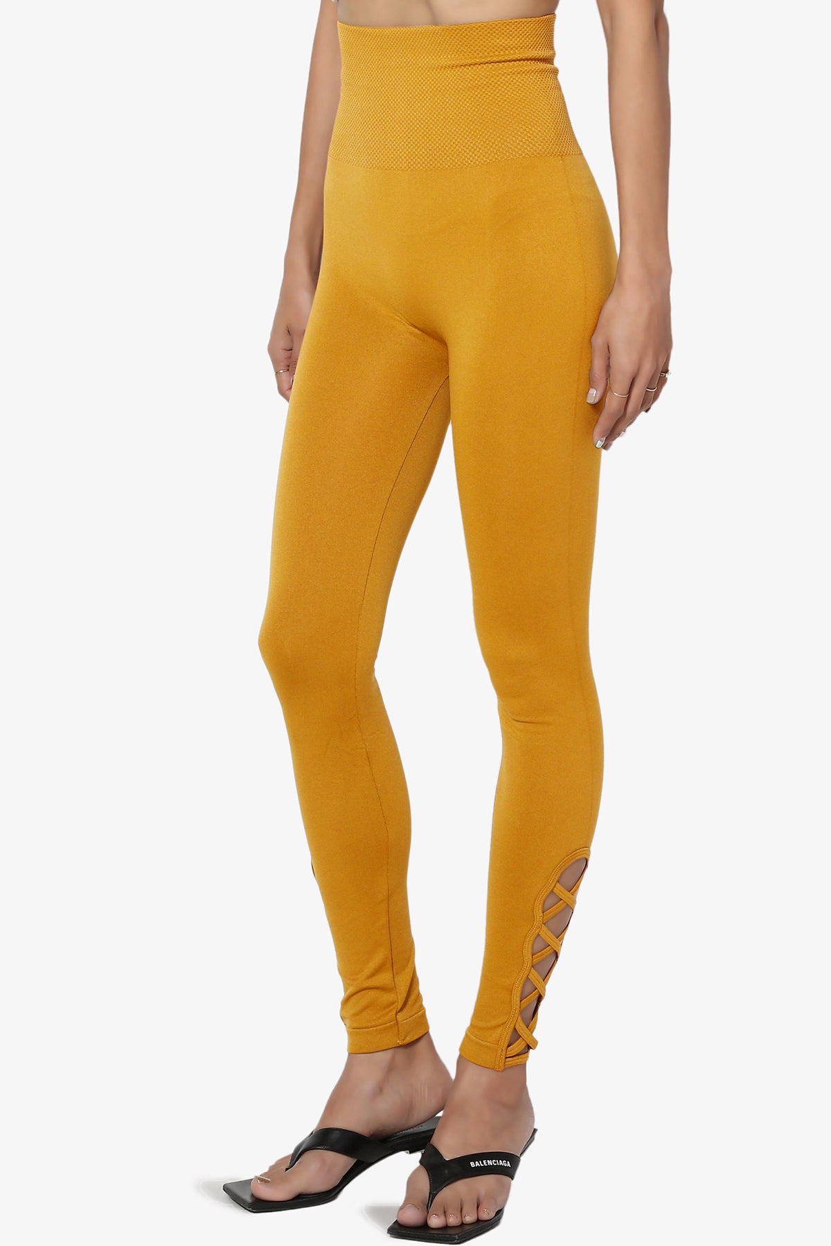 Kodi Tummy Control Lattice Long Leggings MUSTARD_1
