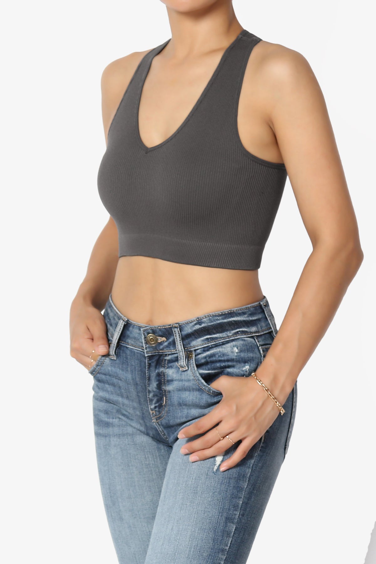 Daliyah Ribbed Seamless Halter Bra Top ASH GREY_3