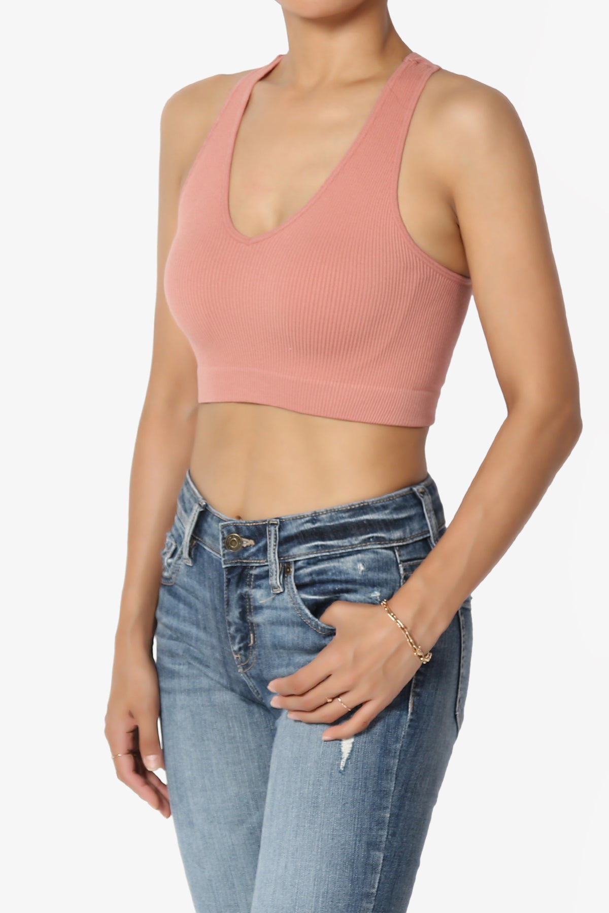 Daliyah Ribbed Seamless Halter Bra Top ASH ROSE_3