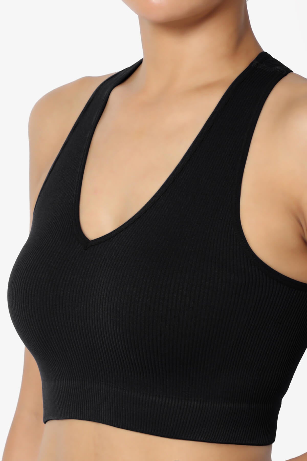 Daliyah Ribbed Seamless Halter Bra Top BLACK_5