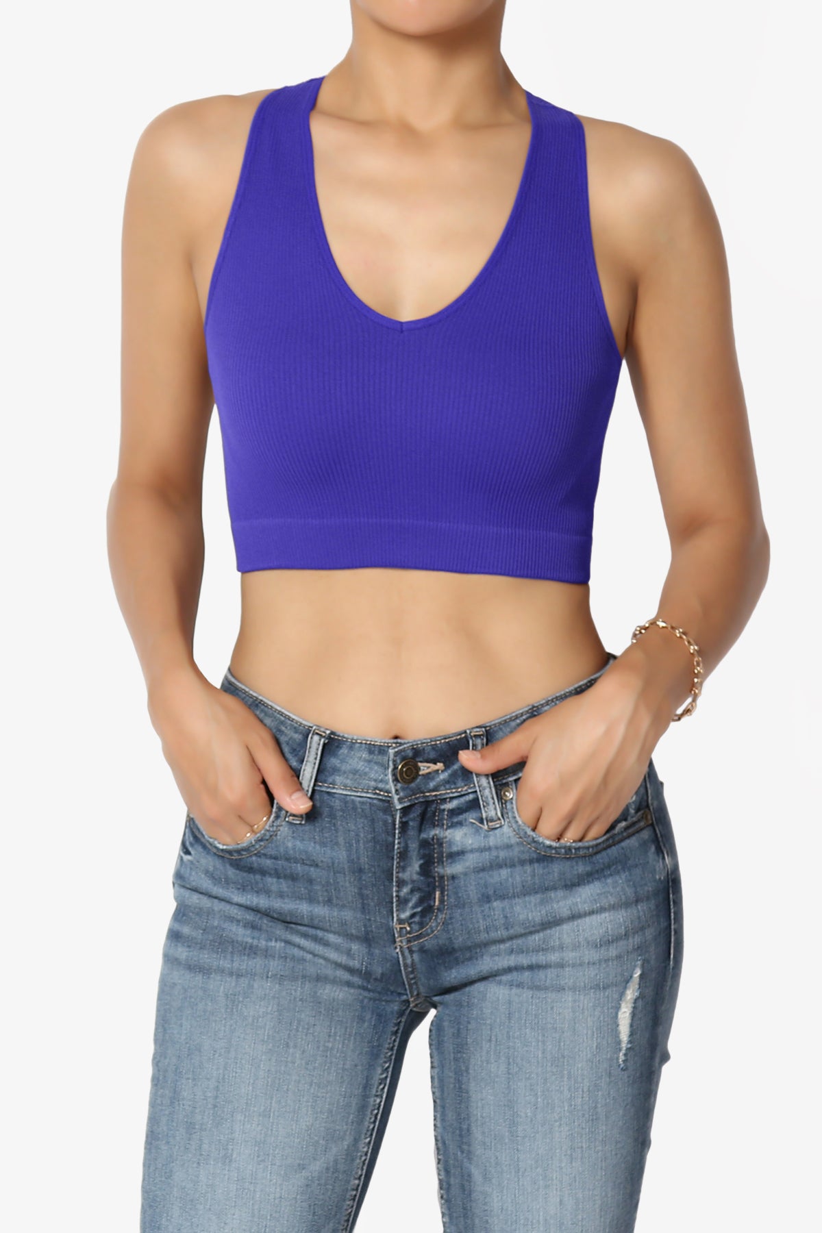 Daliyah Ribbed Seamless Halter Bra Top BRIGHT BLUE_1