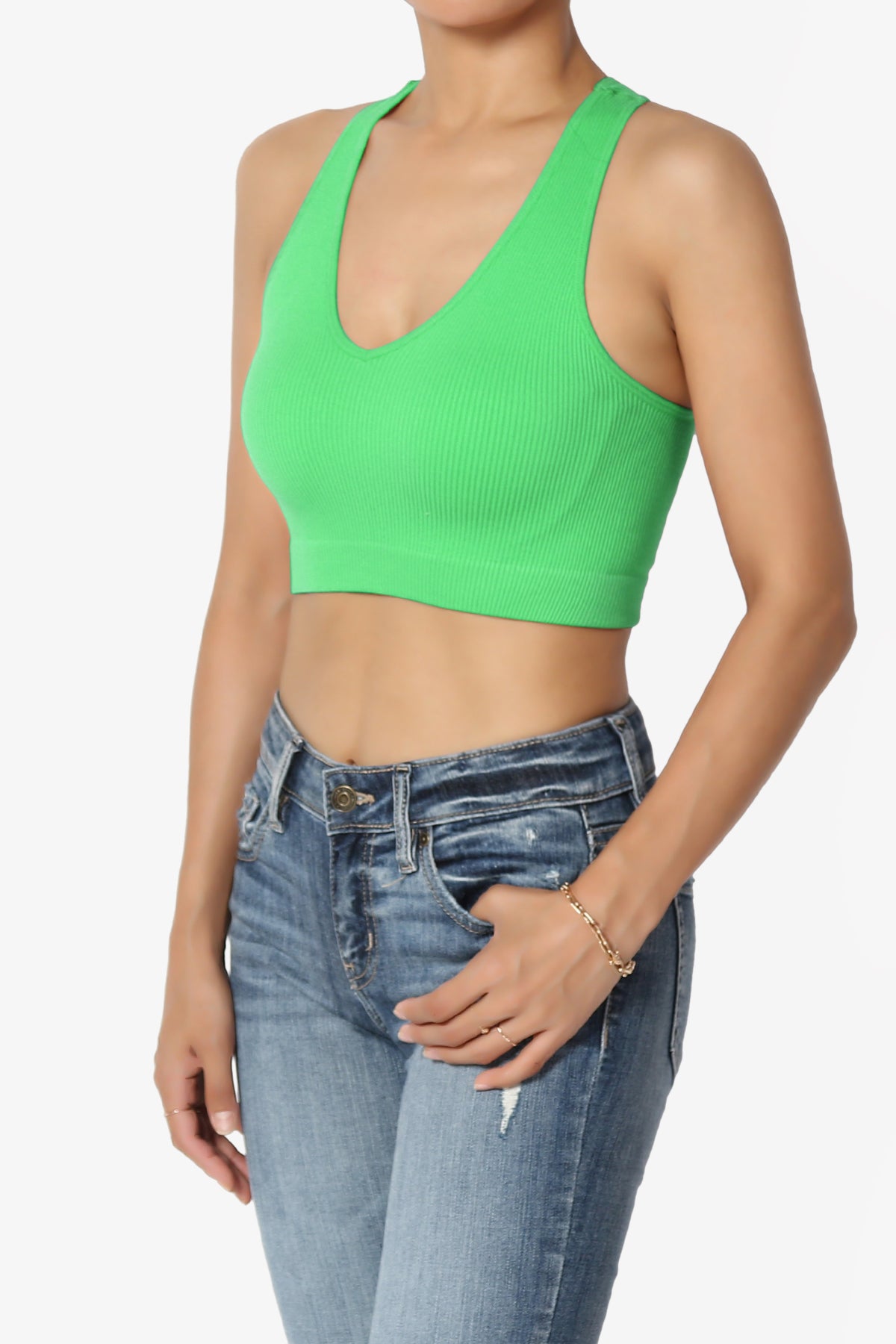 Daliyah Ribbed Seamless Halter Bra Top BRIGHT GREEN_3