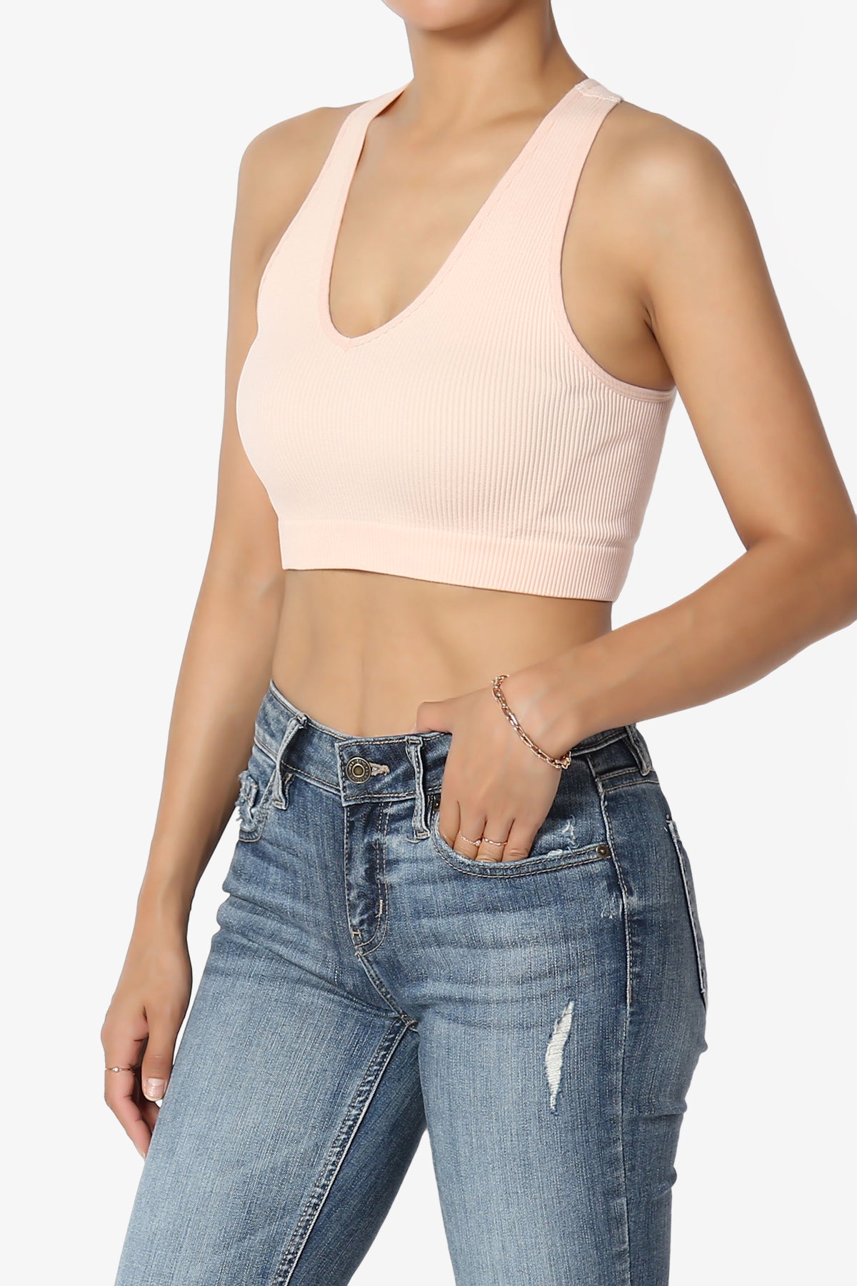 Daliyah Ribbed Seamless Halter Bra Top CREAM PINK_3