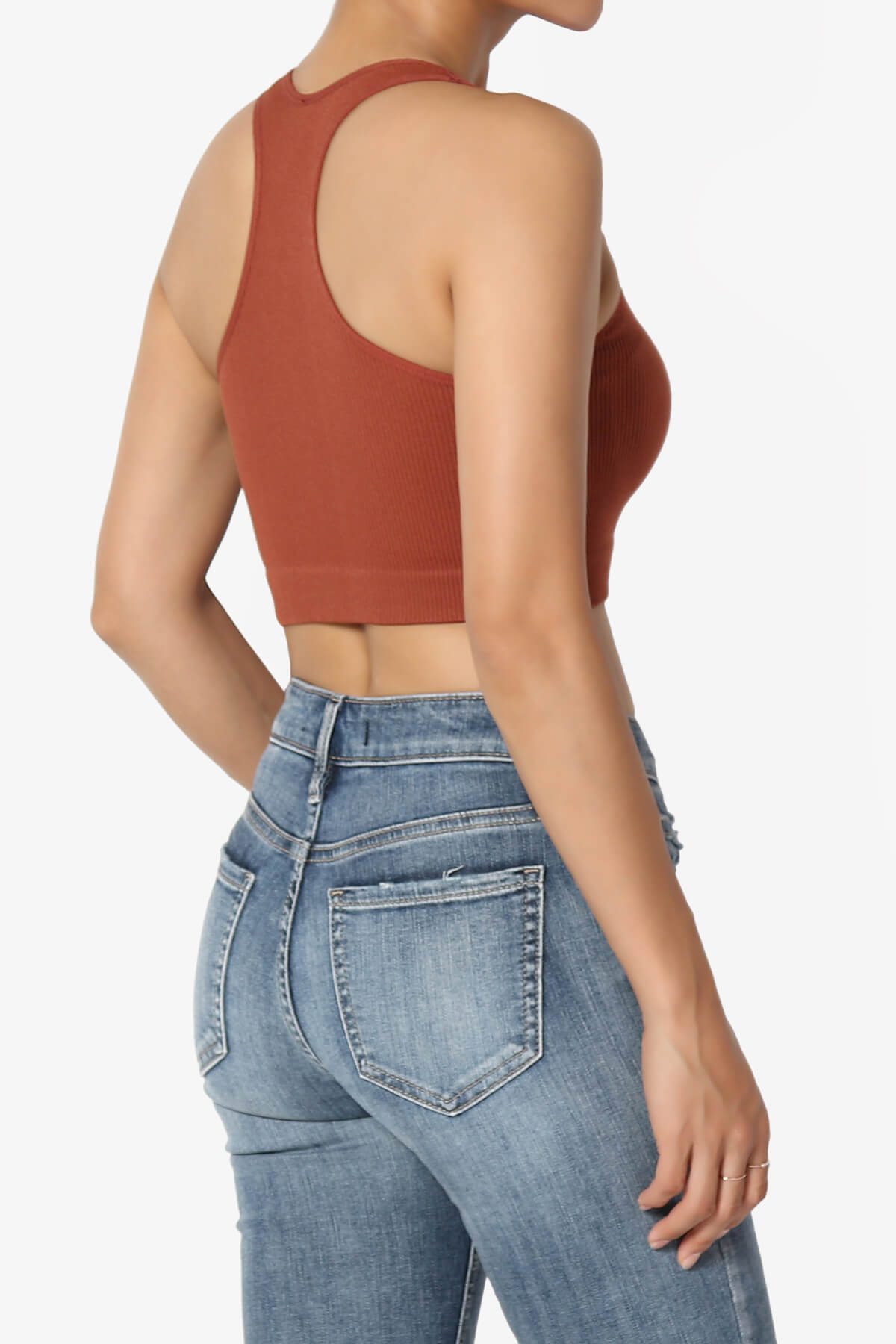 Daliyah Ribbed Seamless Halter Bra Top DARK RUST_4