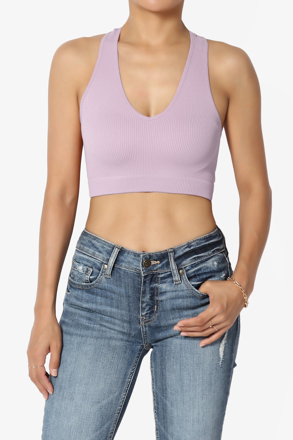 Daliyah Ribbed Seamless Halter Bra Top DUSTY LAVENDER_1