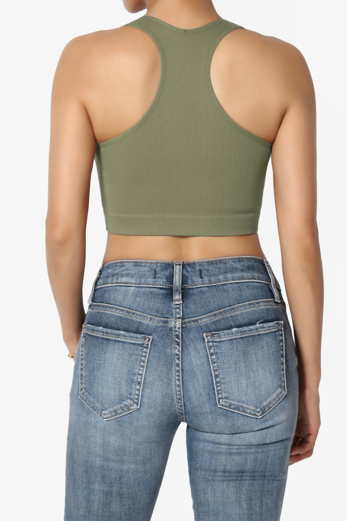 Daliyah Ribbed Seamless Halter Bra Top DUSTY OLIVE_2