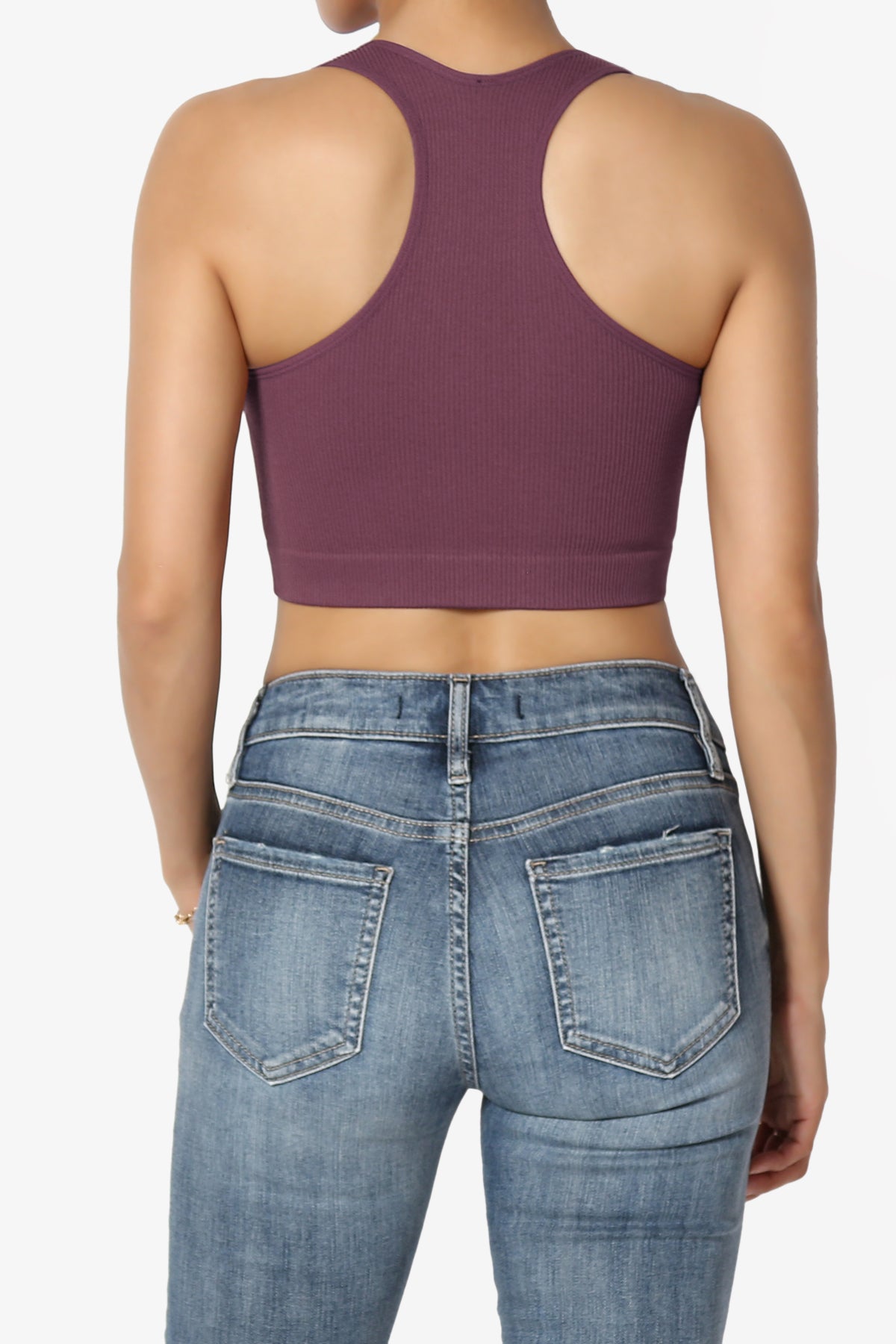 Daliyah Ribbed Seamless Halter Bra Top DUSTY PLUM_2