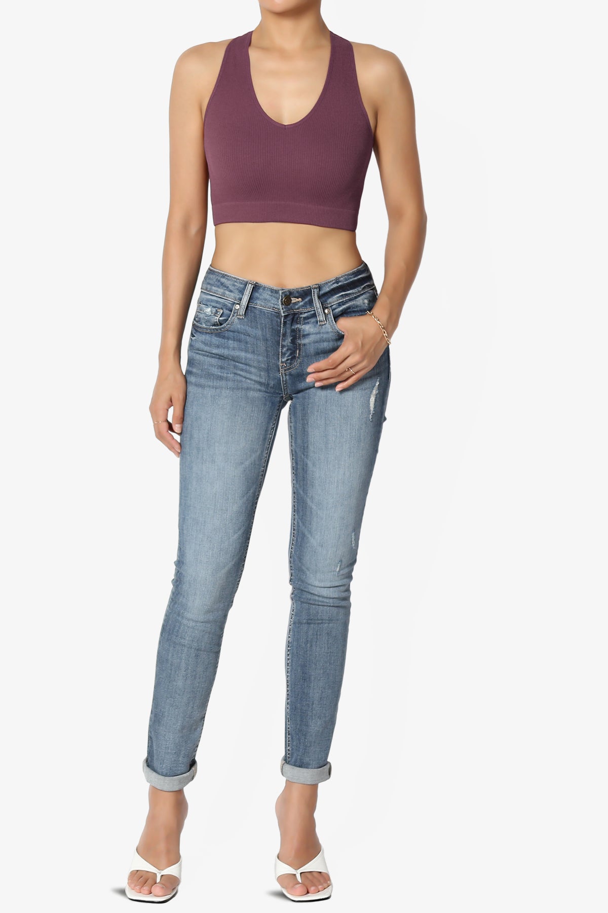 Daliyah Ribbed Seamless Halter Bra Top DUSTY PLUM_6