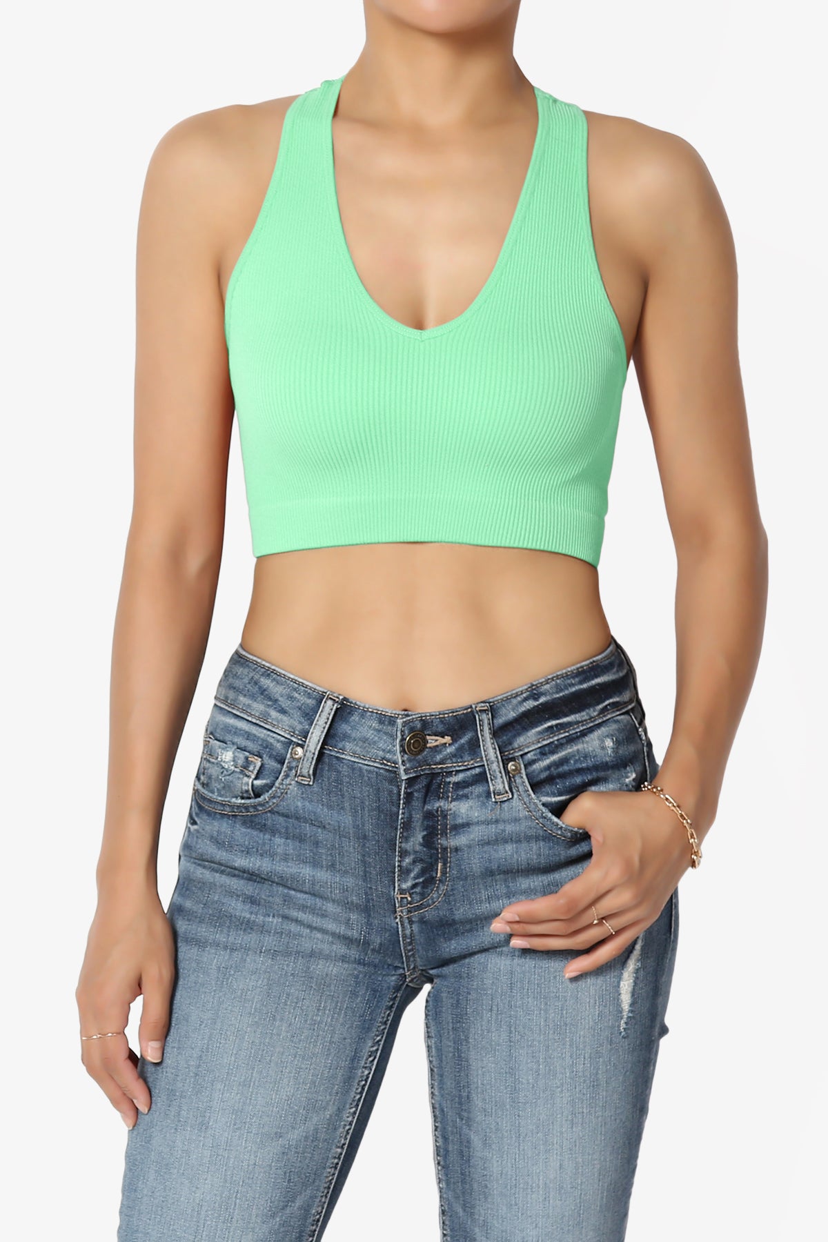 Daliyah Ribbed Seamless Halter Bra Top GREEN MINT_1