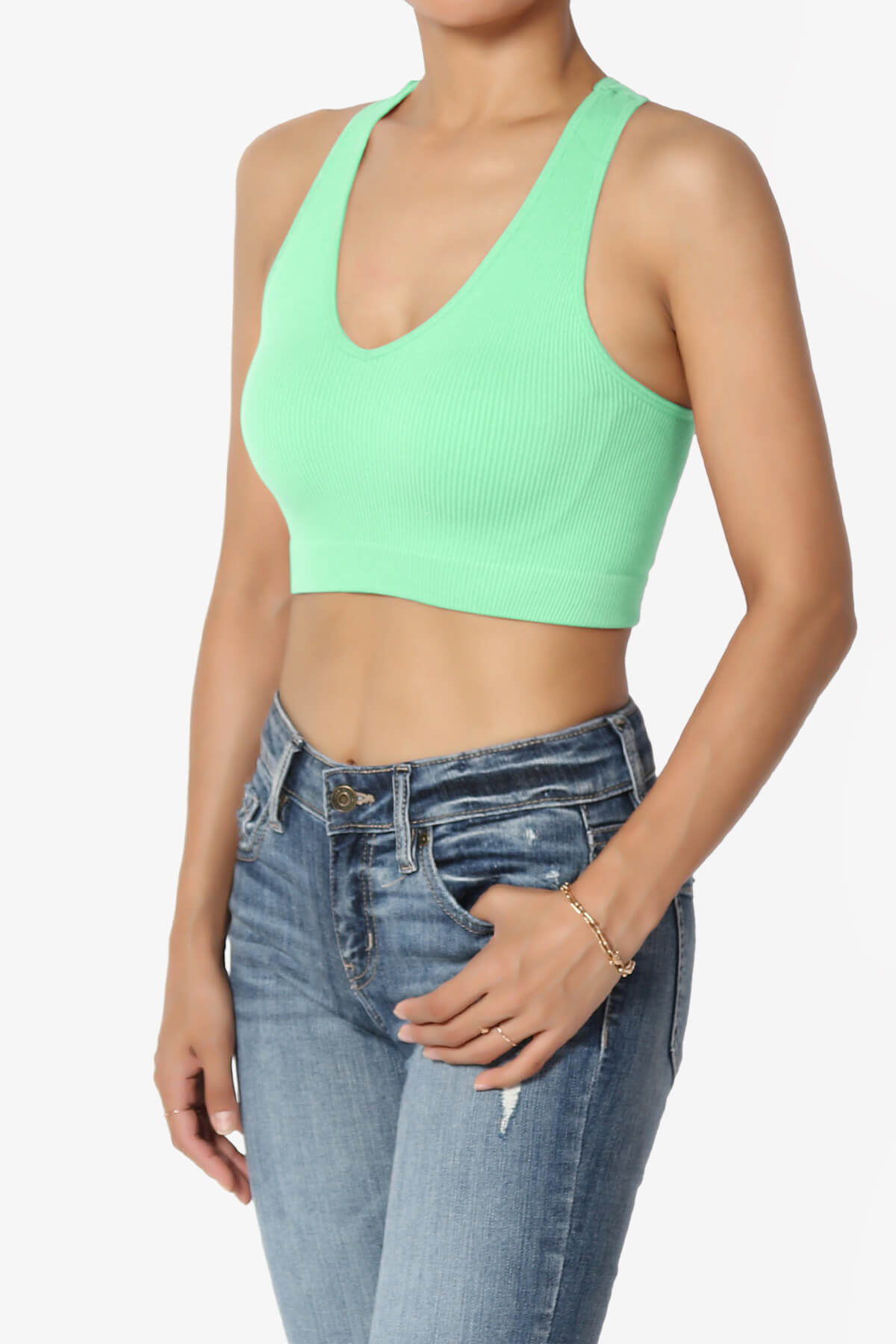 Daliyah Ribbed Seamless Halter Bra Top GREEN MINT_3