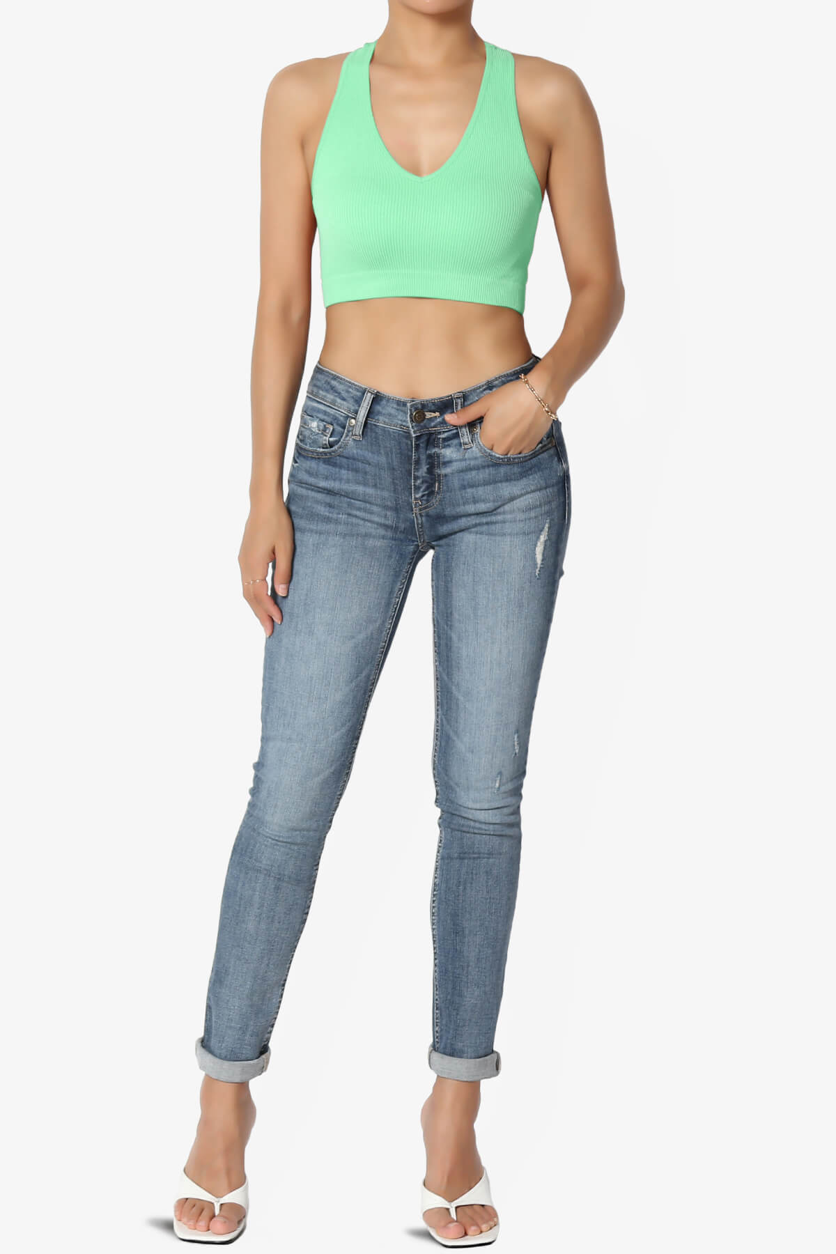 Daliyah Ribbed Seamless Halter Bra Top GREEN MINT_6