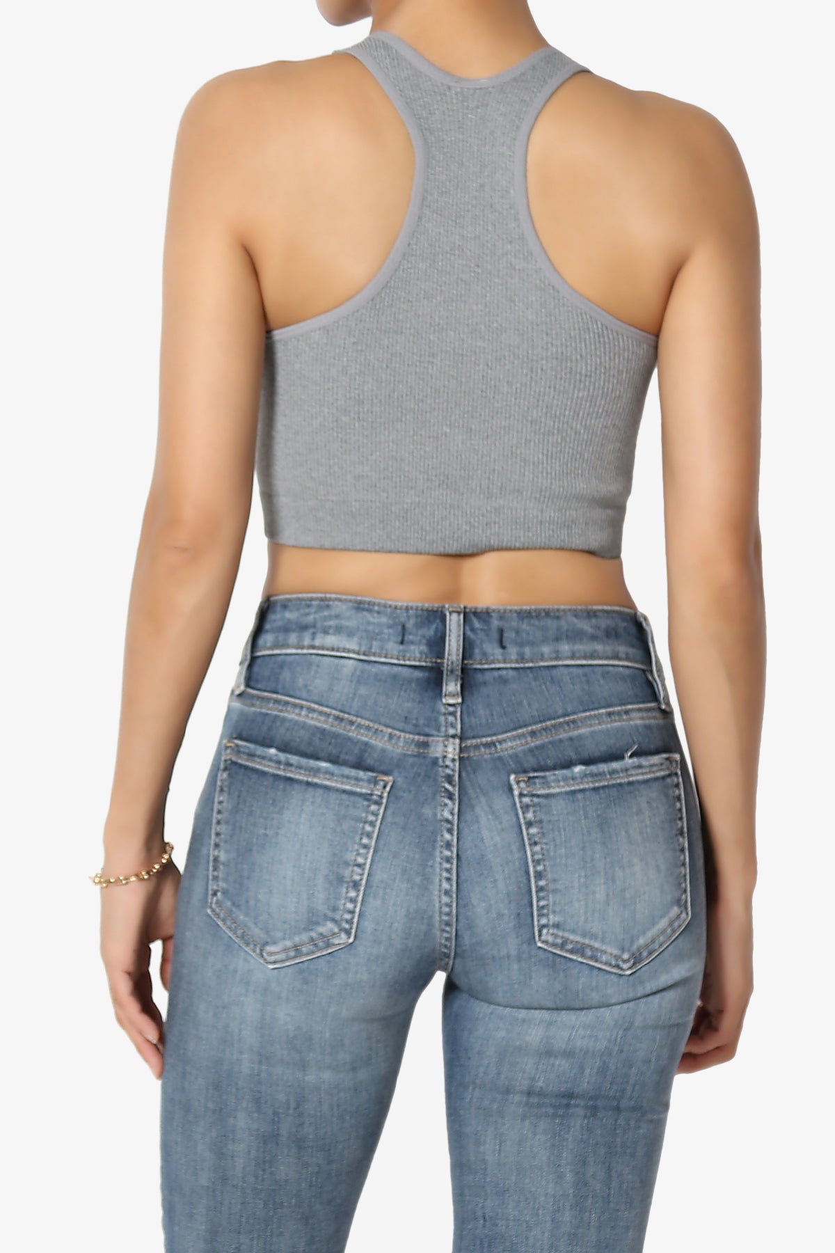 Daliyah Ribbed Seamless Halter Bra Top HEATHER GREY_2