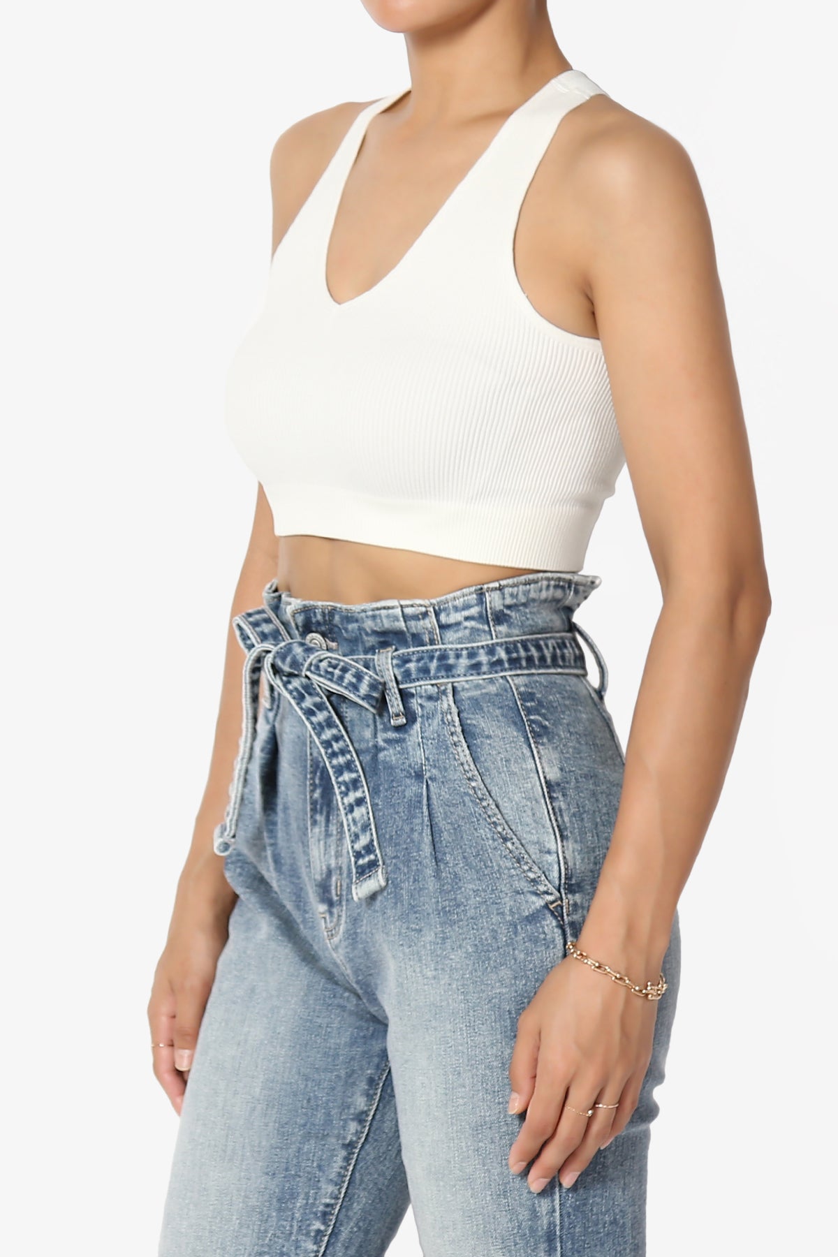 Daliyah Ribbed Seamless Halter Bra Top IVORY_3