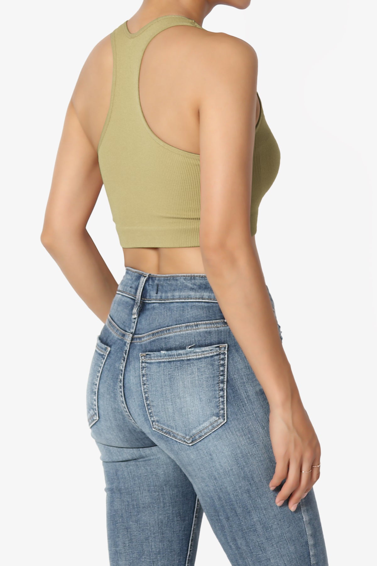 Daliyah Ribbed Seamless Halter Bra Top KHAKI GREEN_4