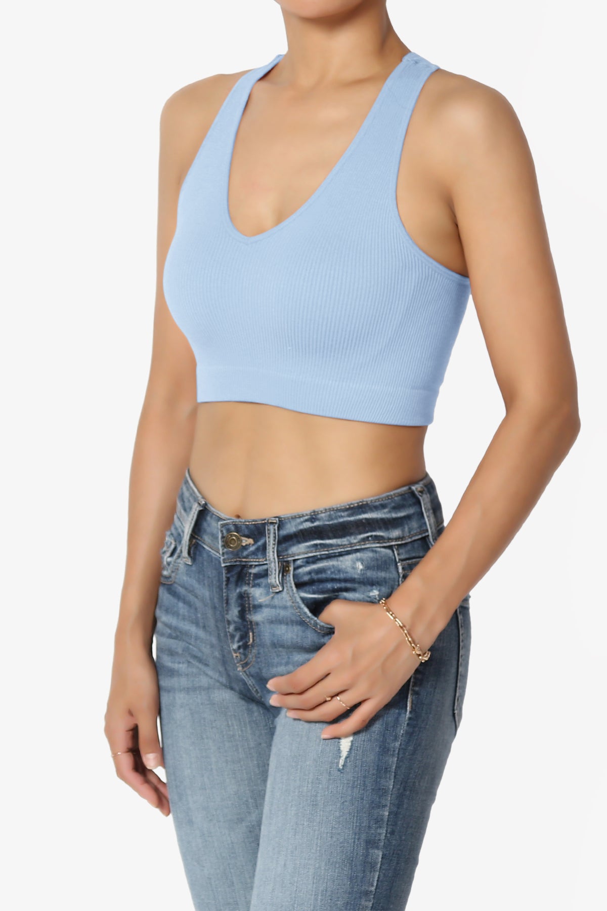 Daliyah Ribbed Seamless Halter Bra Top LIGHT BLUE_3