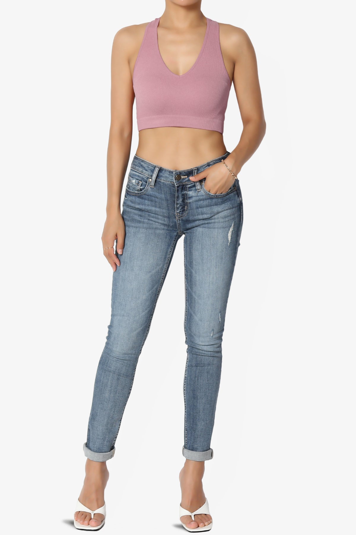 Daliyah Ribbed Seamless Halter Bra Top LIGHT ROSE_6