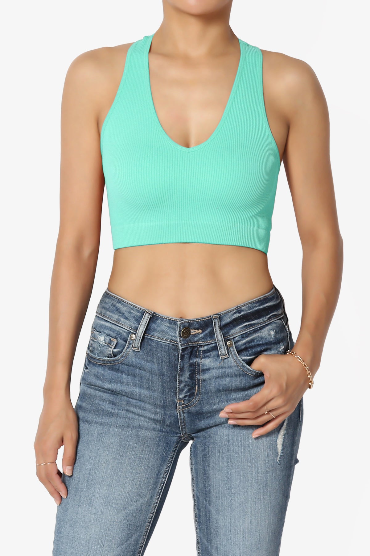 Daliyah Ribbed Seamless Halter Bra Top MINT_1