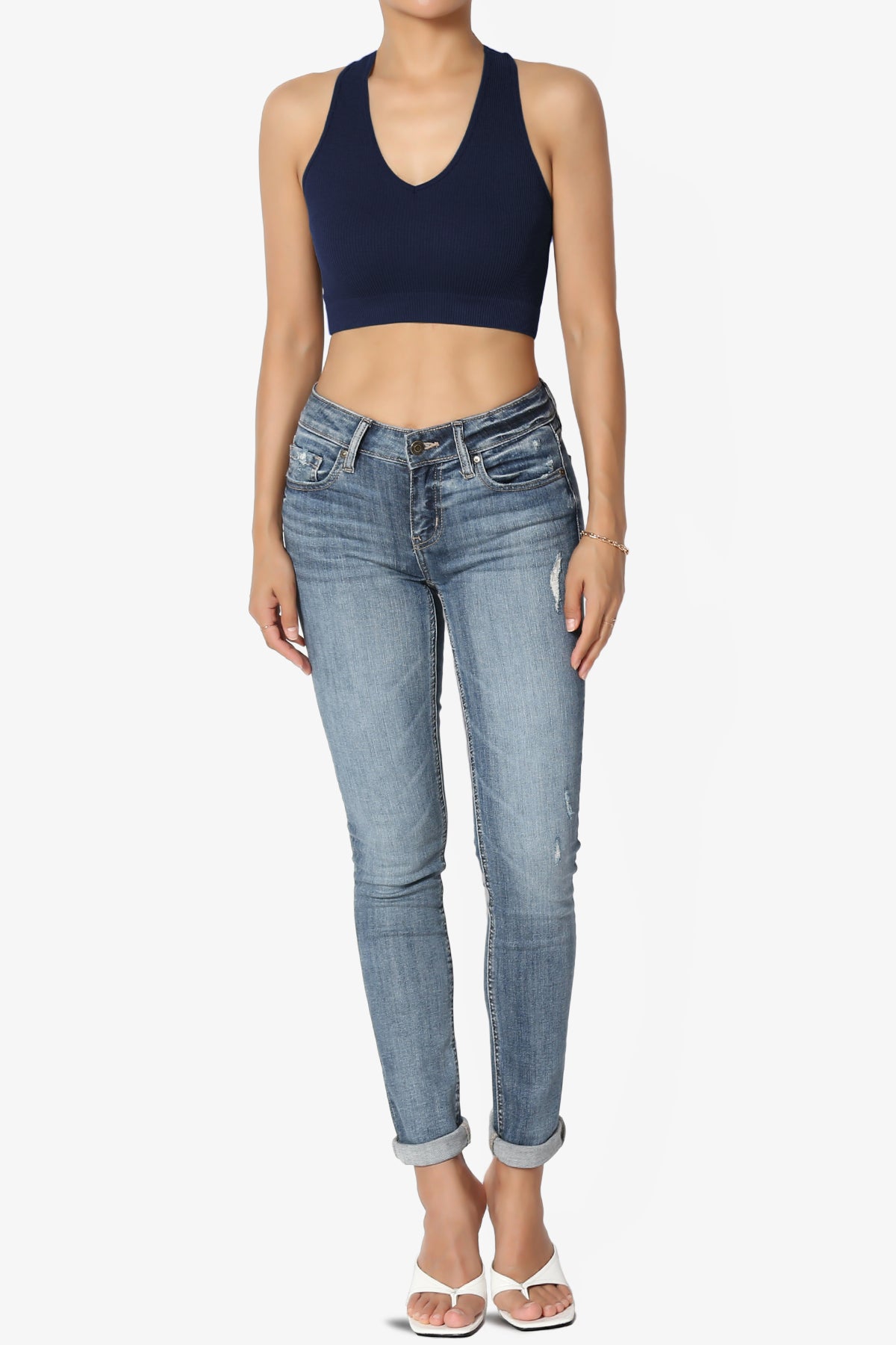 Daliyah Ribbed Seamless Halter Bra Top NAVY_6