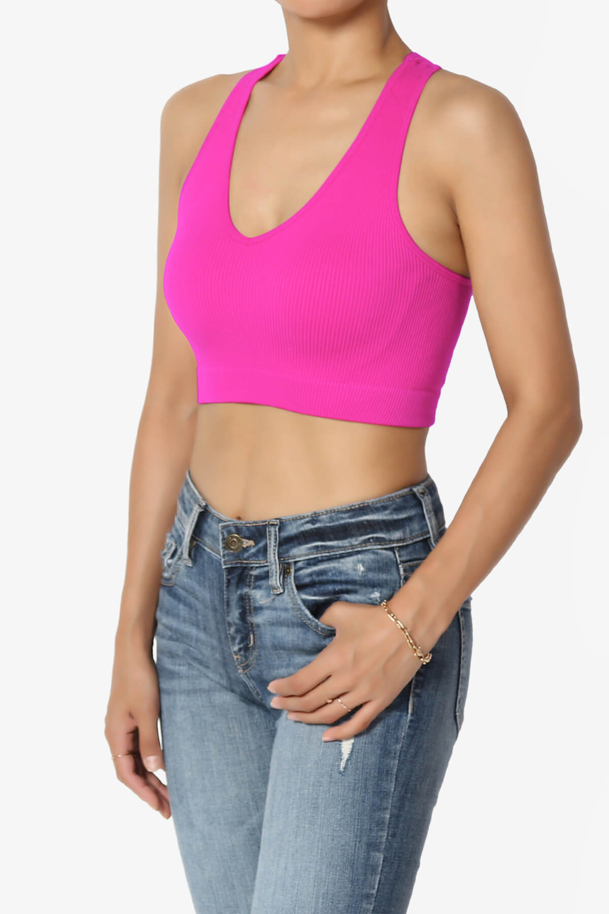 Daliyah Ribbed Seamless Halter Bra Top NEON HOT PINK_3