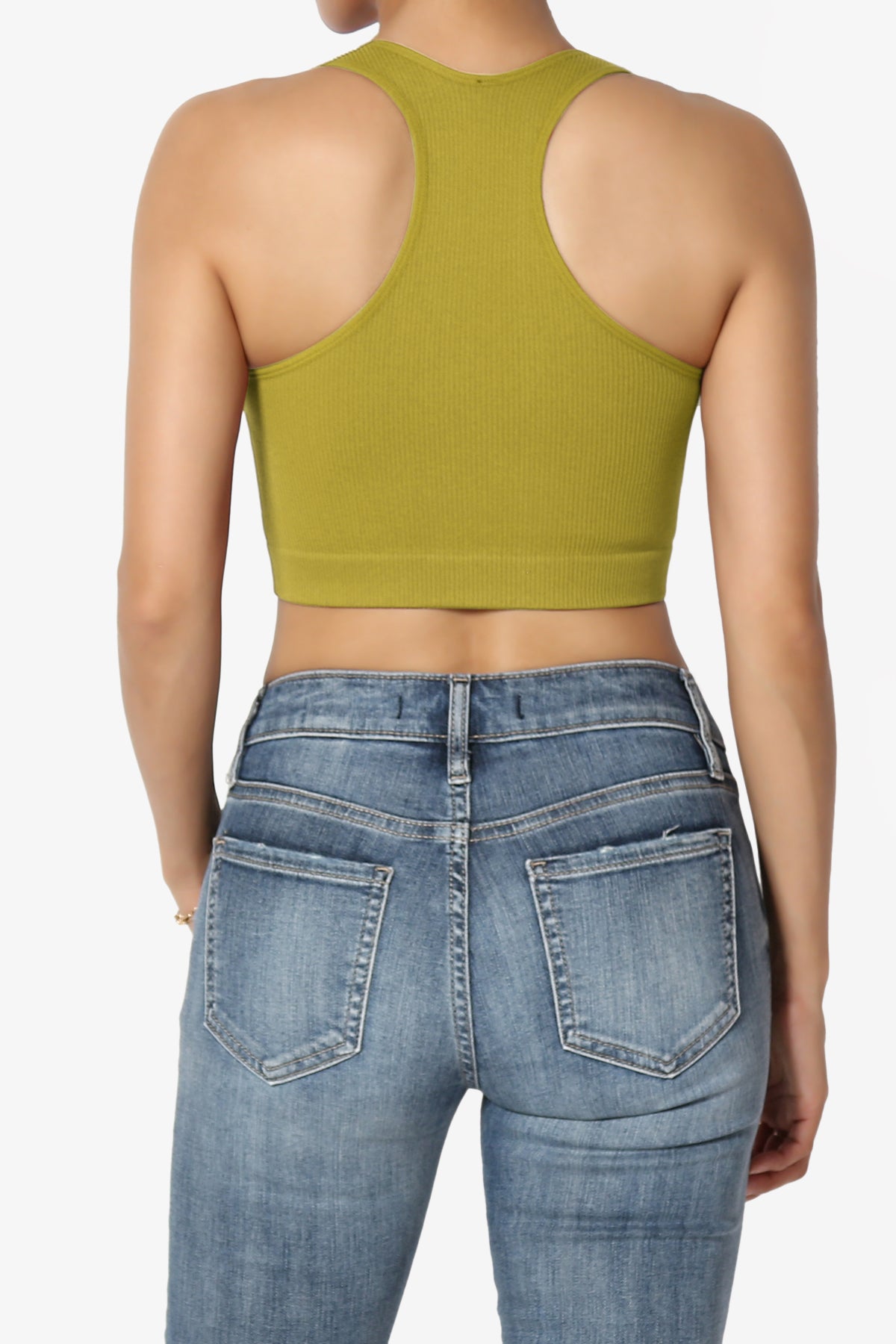 Daliyah Ribbed Seamless Halter Bra Top OLIVE MUSTARD_2