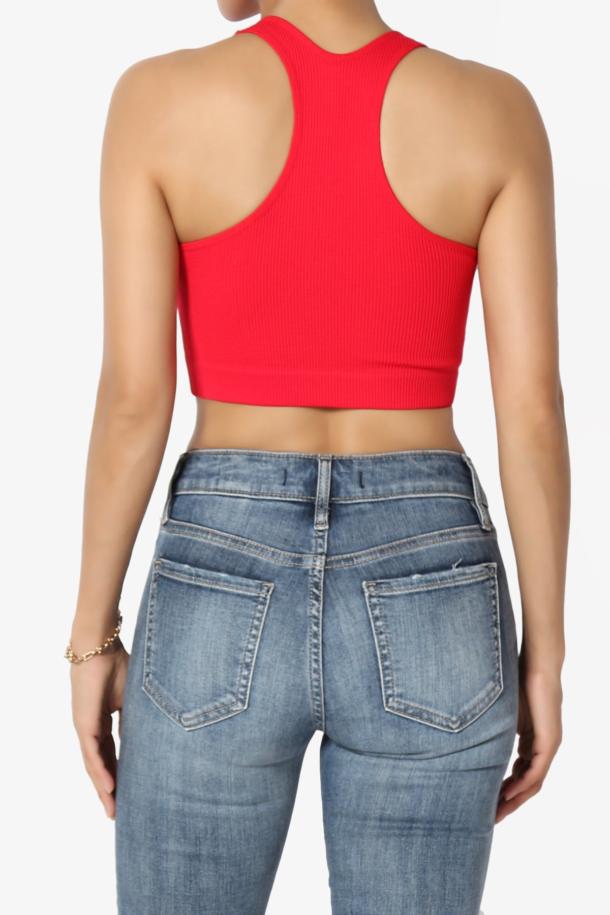 Daliyah Ribbed Seamless Halter Bra Top RED_2