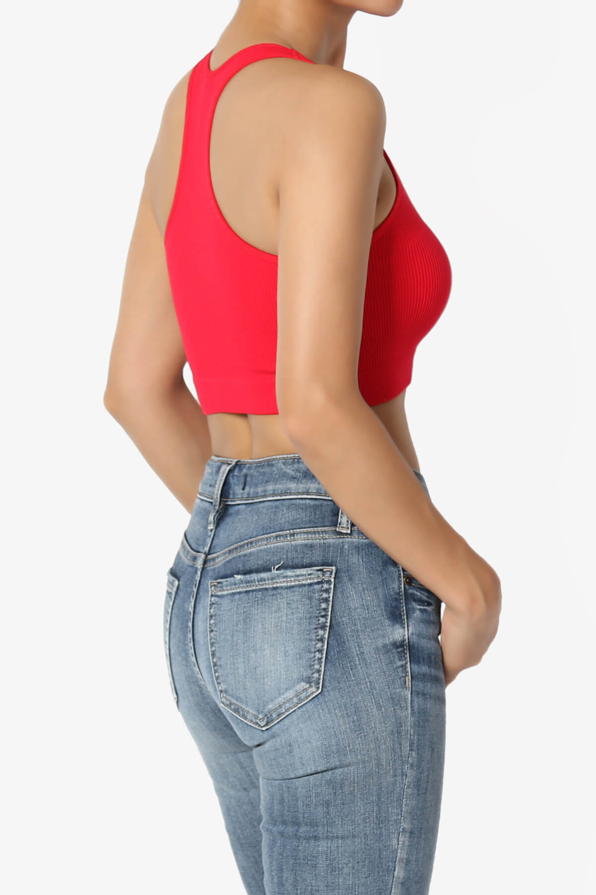 Daliyah Ribbed Seamless Halter Bra Top RED_4