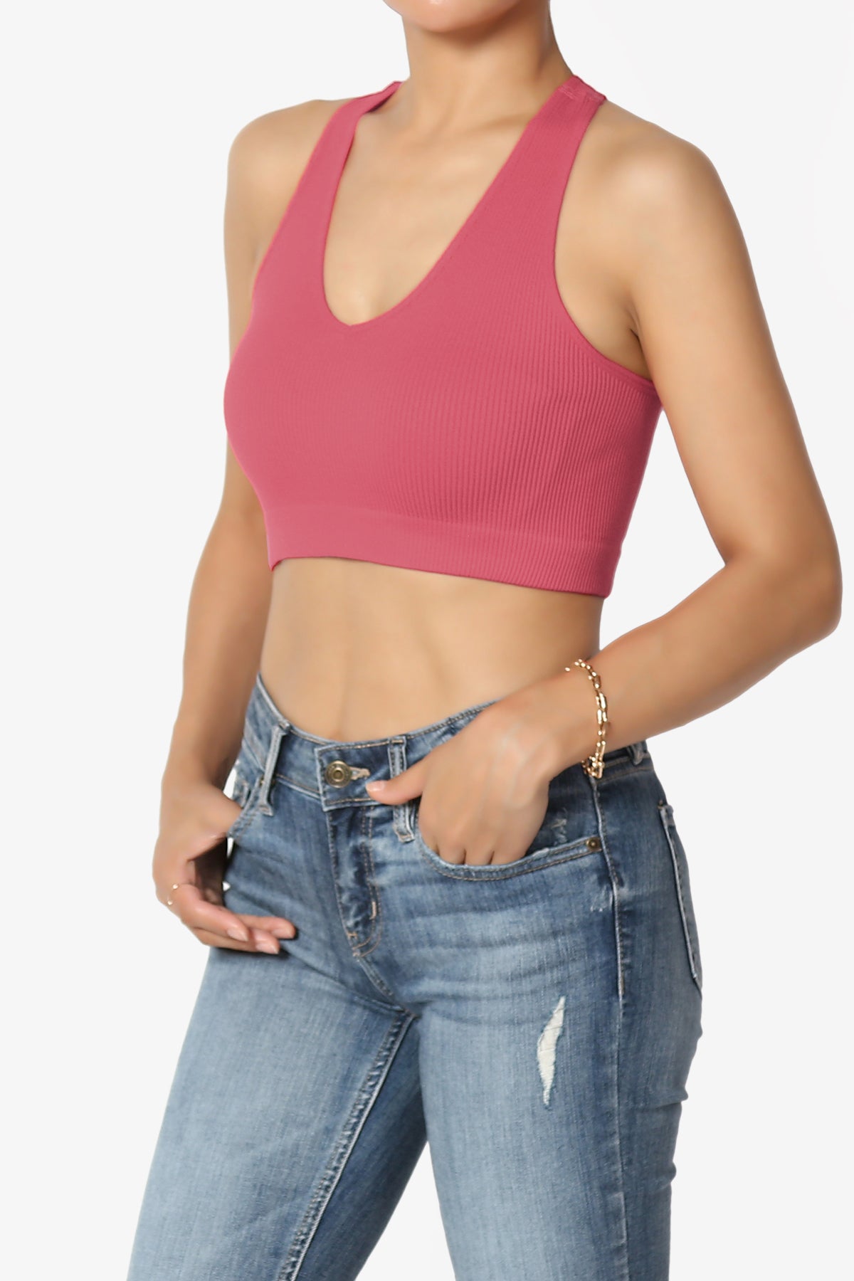Daliyah Ribbed Seamless Halter Bra Top ROSE_3