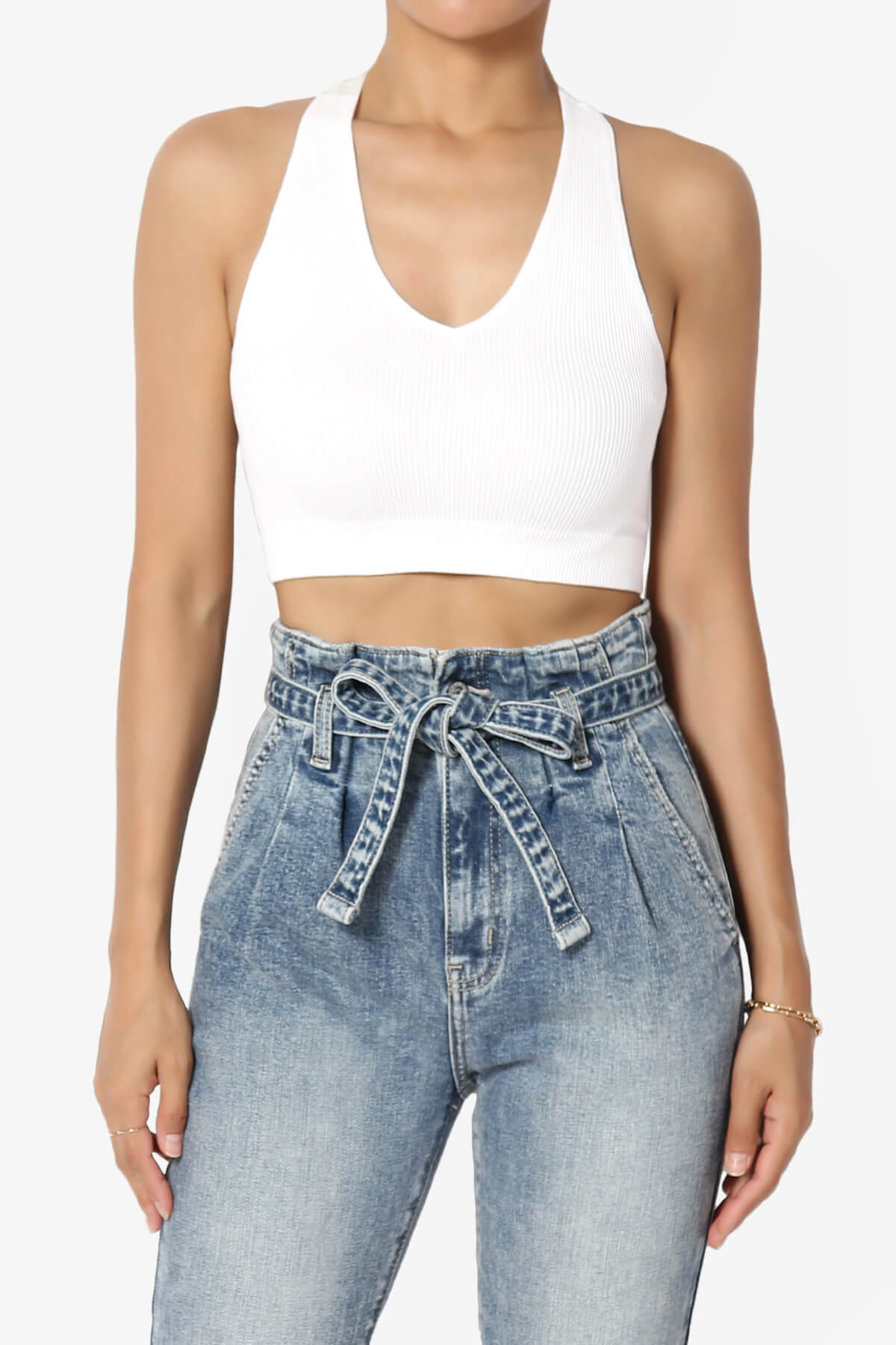 Daliyah Ribbed Seamless Halter Bra Top WHITE_1