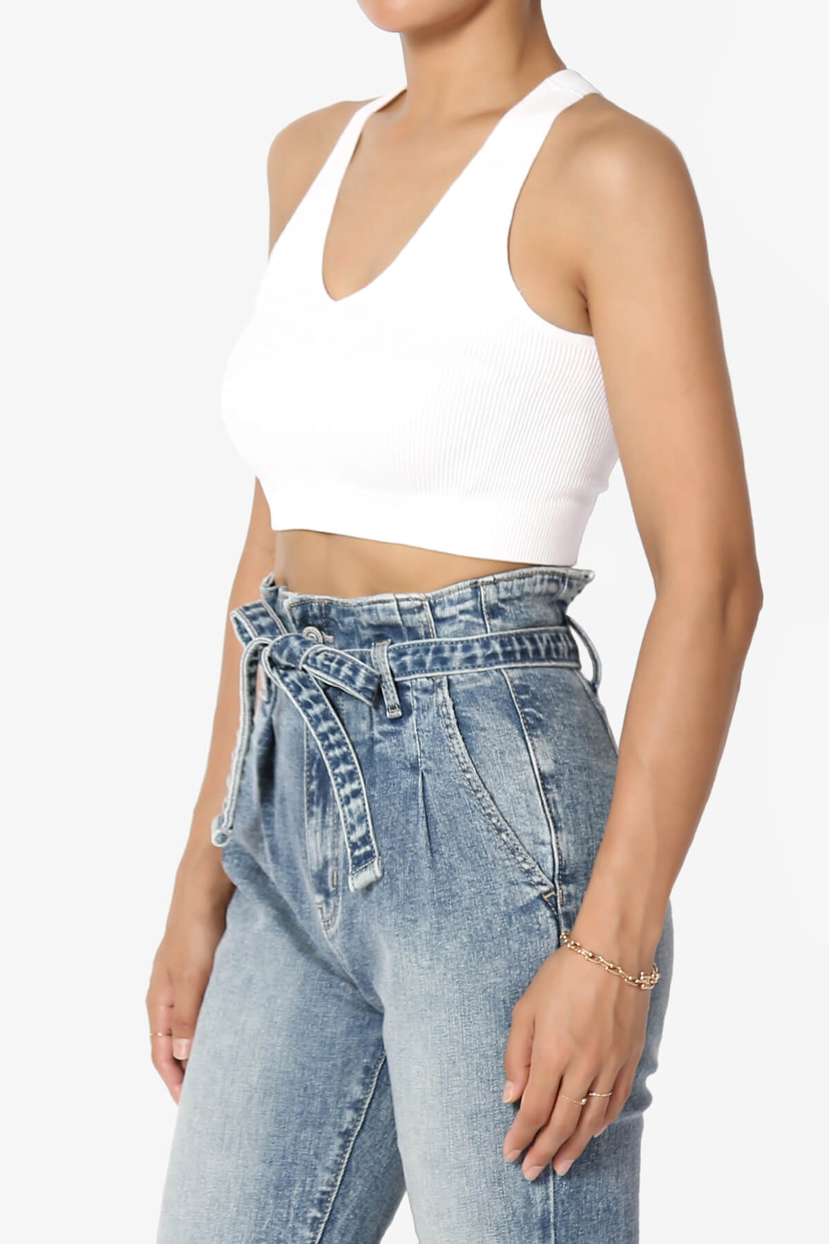 Daliyah Ribbed Seamless Halter Bra Top WHITE_3