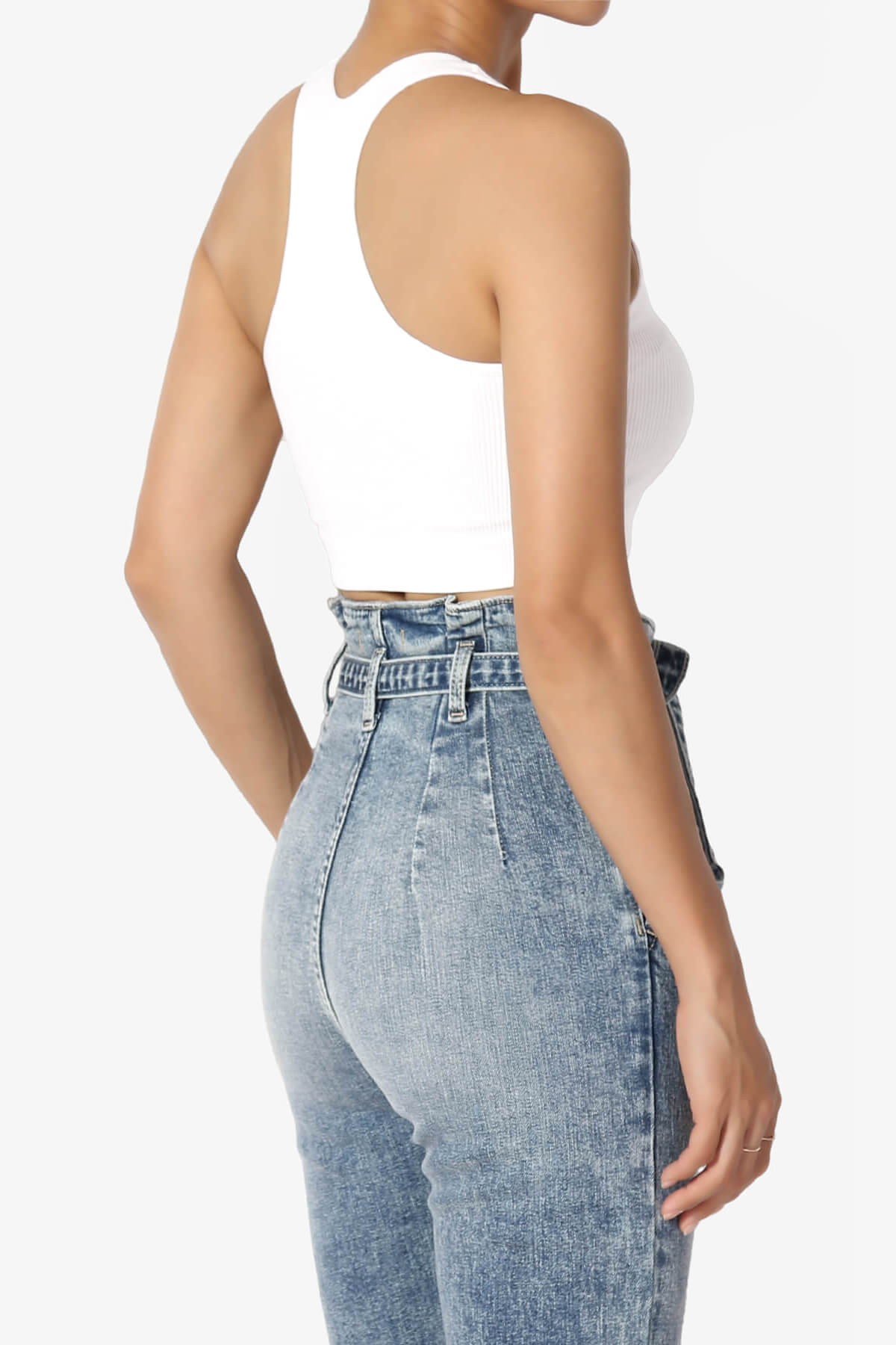 Daliyah Ribbed Seamless Halter Bra Top WHITE_4