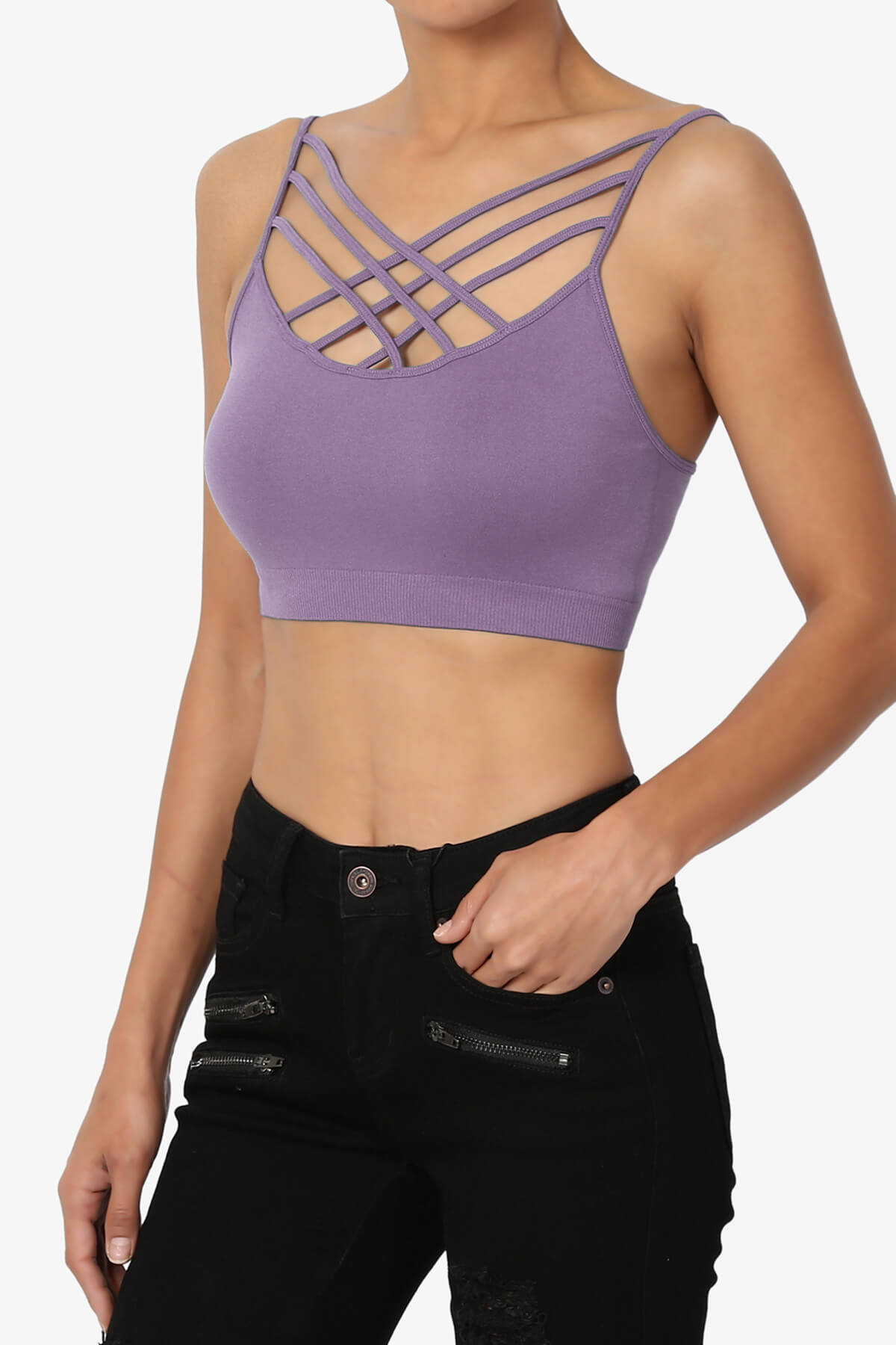 Cally Padded Crisscross Bralette LILAC GREY_3