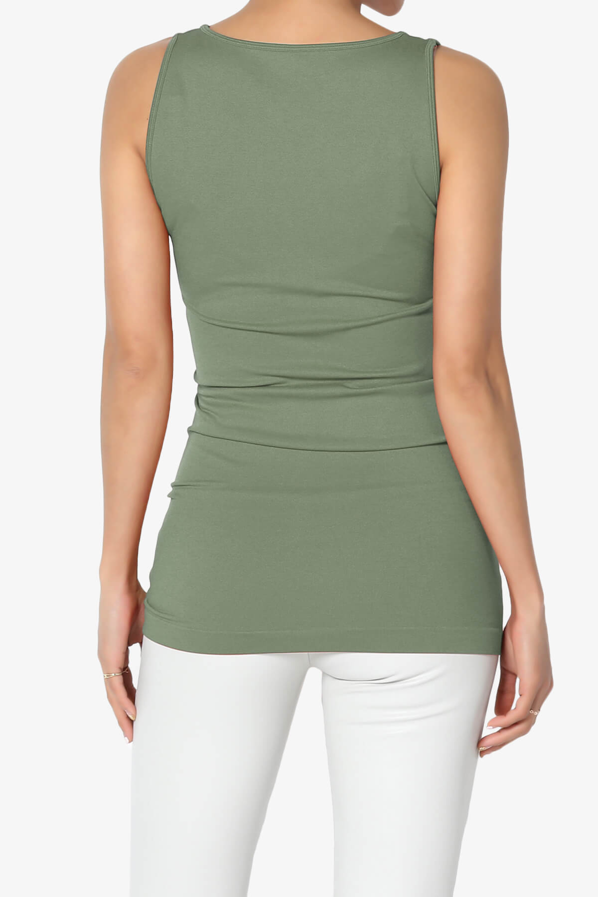 Nisha Scoop Neck Seamless Tank Top ASH OLIVE_2