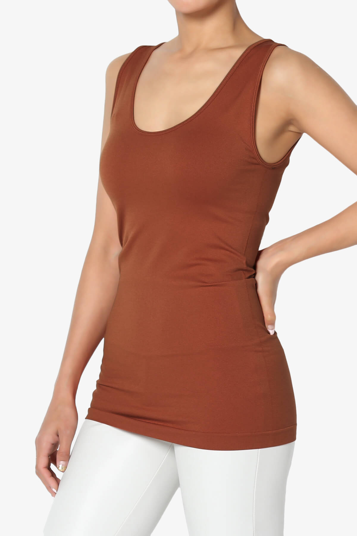 Nisha Scoop Neck Seamless Tank Top DARK RUST_3