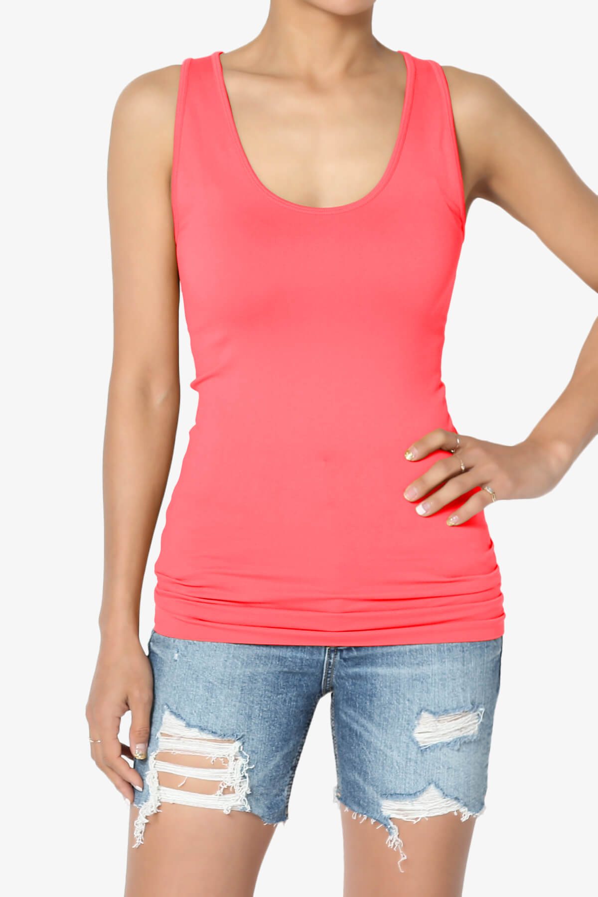 Nisha Scoop Neck Seamless Tank Top NEON CORAL PINK_1