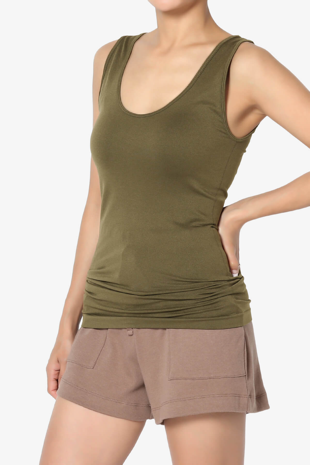 Nisha Scoop Neck Seamless Tank Top OLIVE KHAKI_3
