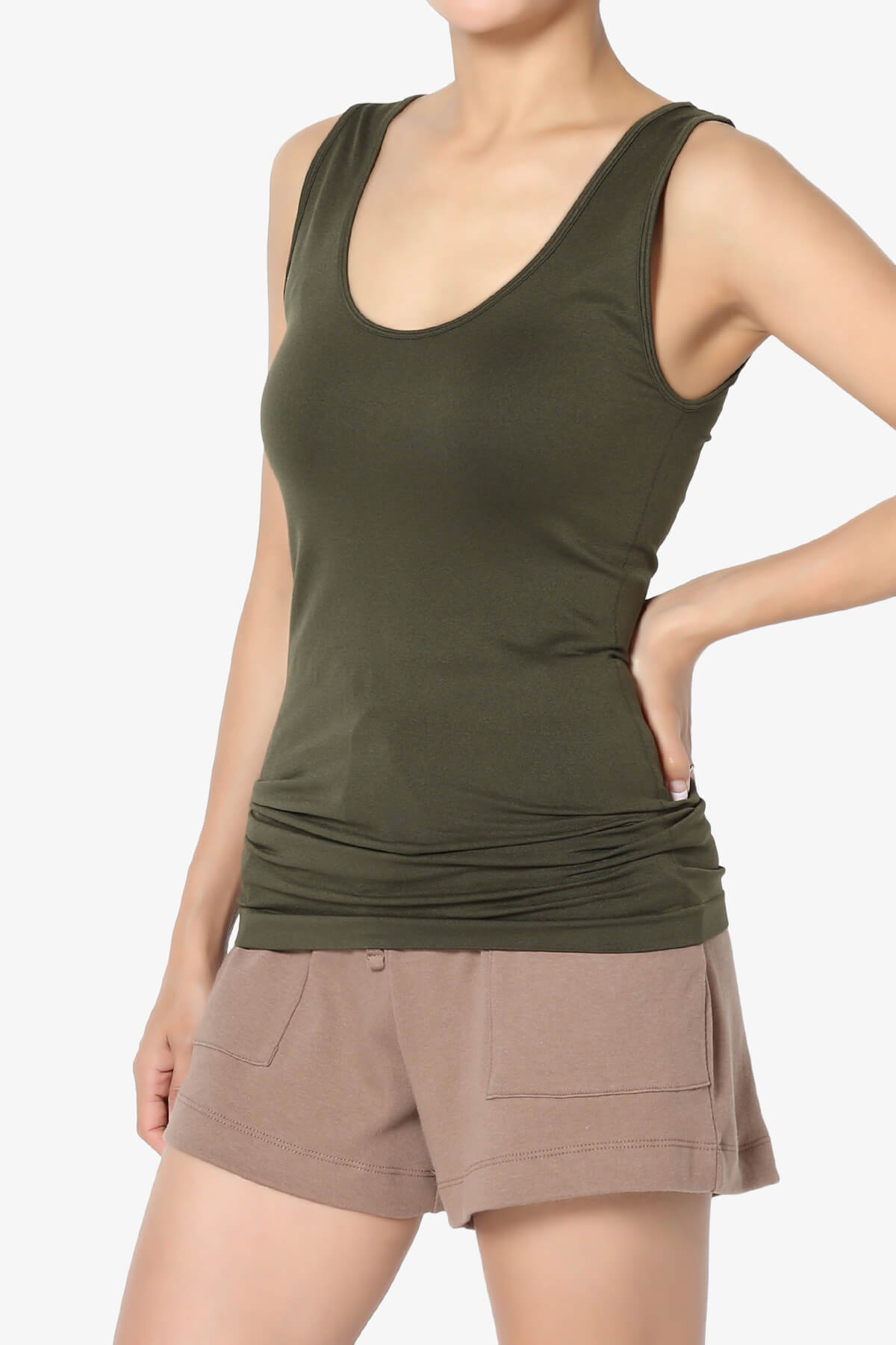 Nisha Scoop Neck Seamless Tank Top OLIVE_3