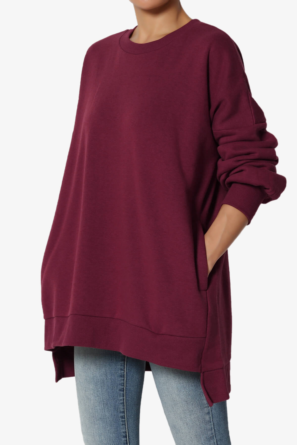 Revel Hi-Low Boyfriend Sweatshirts DARK BURGUNDY_3
