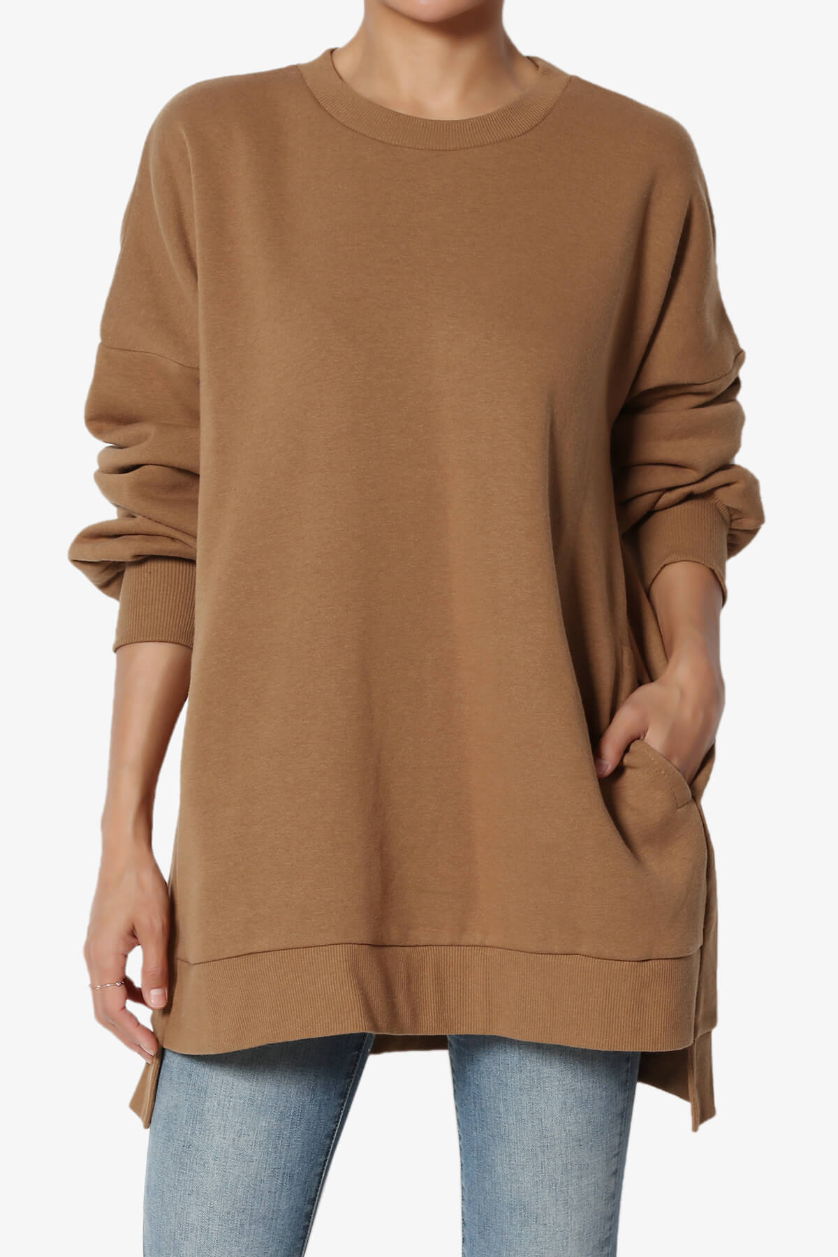 Revel Hi-Low Boyfriend Sweatshirts DARK CAMEL_1