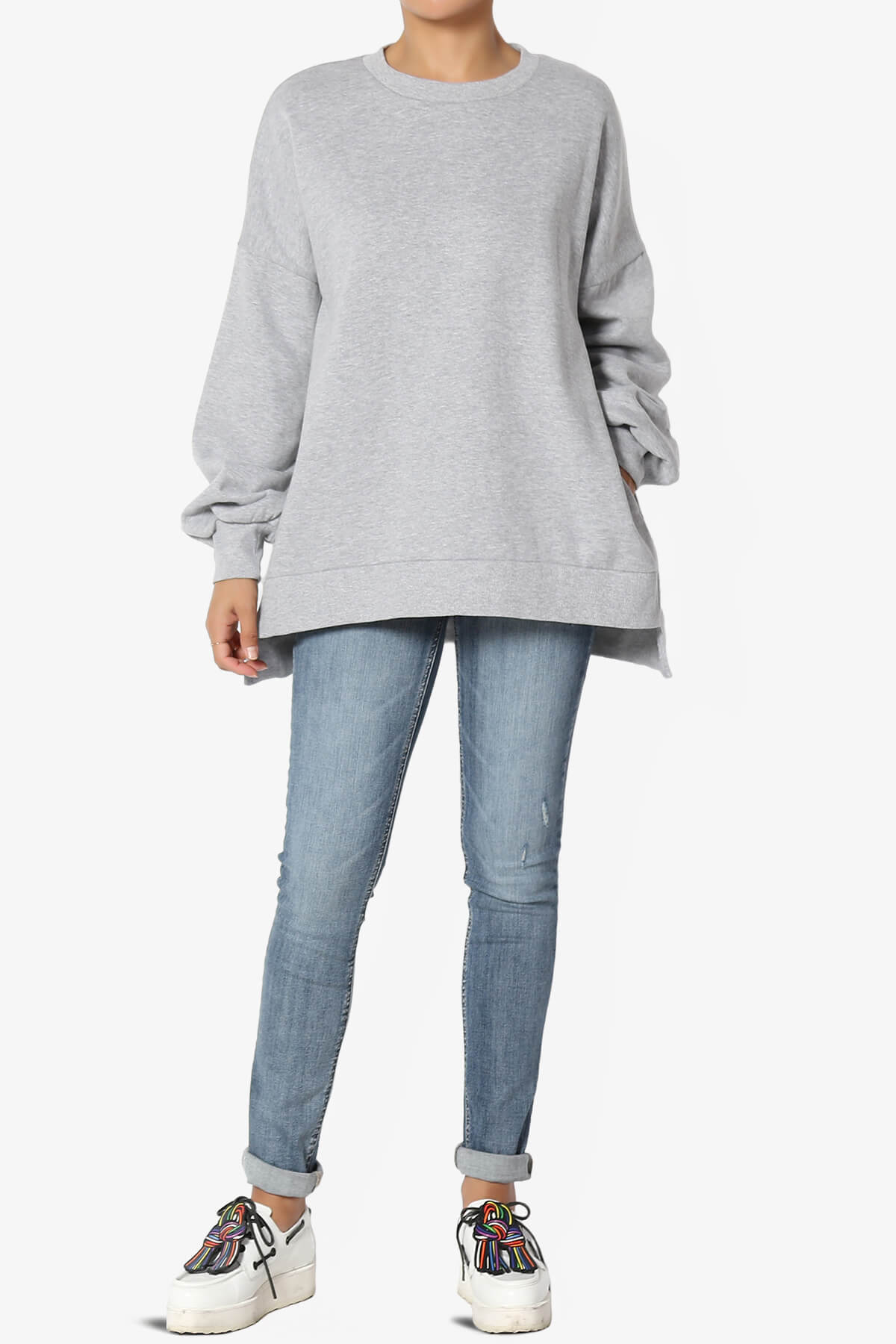 Revel Hi-Low Boyfriend Sweatshirts HEATHER GREY_6