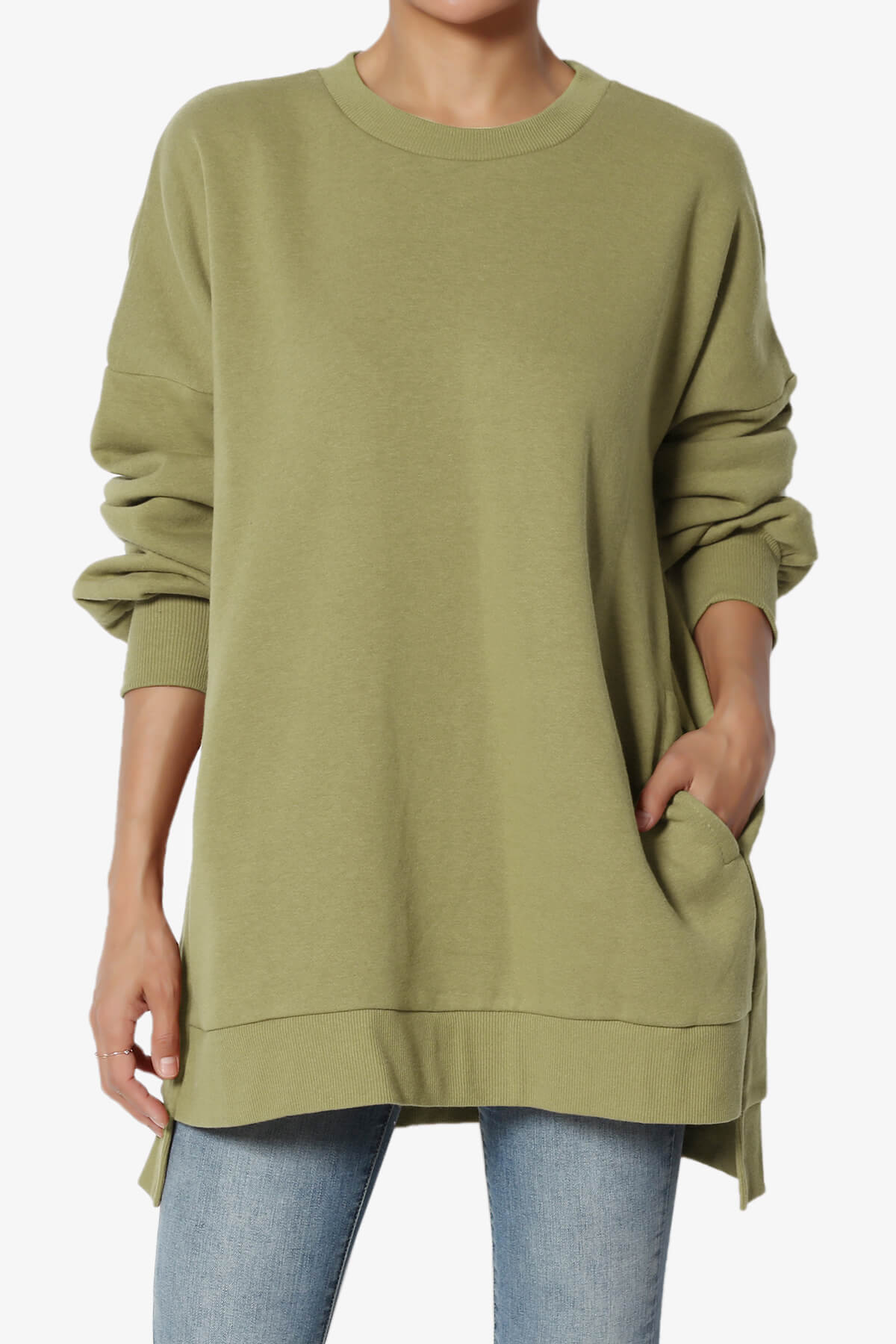 Revel Hi-Low Boyfriend Sweatshirts KHAKI GREEN_1