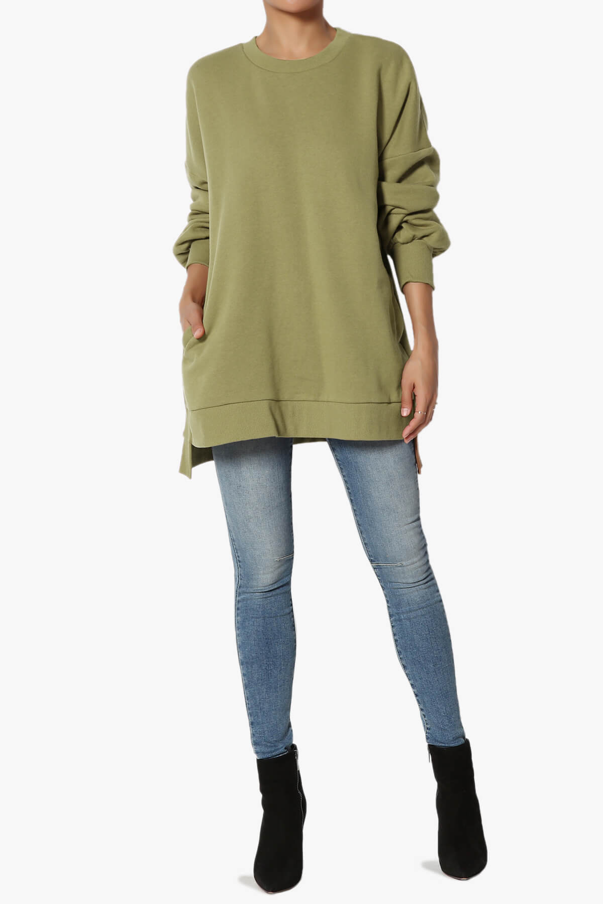 Revel Hi-Low Boyfriend Sweatshirts KHAKI GREEN_6
