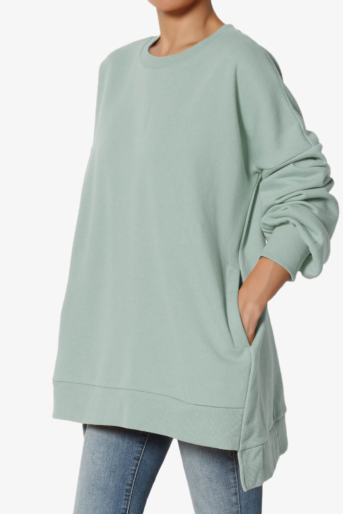Revel Hi-Low Boyfriend Sweatshirts LIGHT GREEN_3