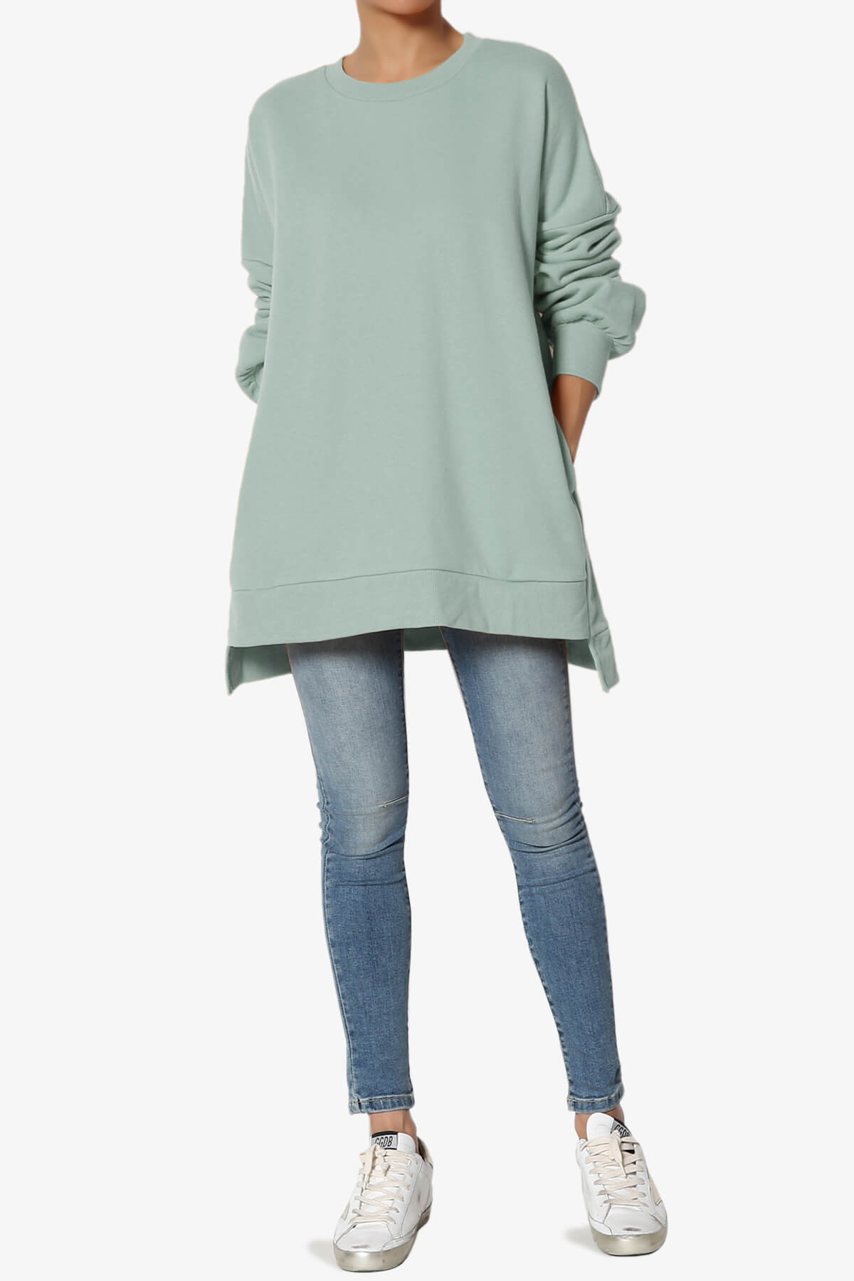 Revel Hi-Low Boyfriend Sweatshirts LIGHT GREEN_6