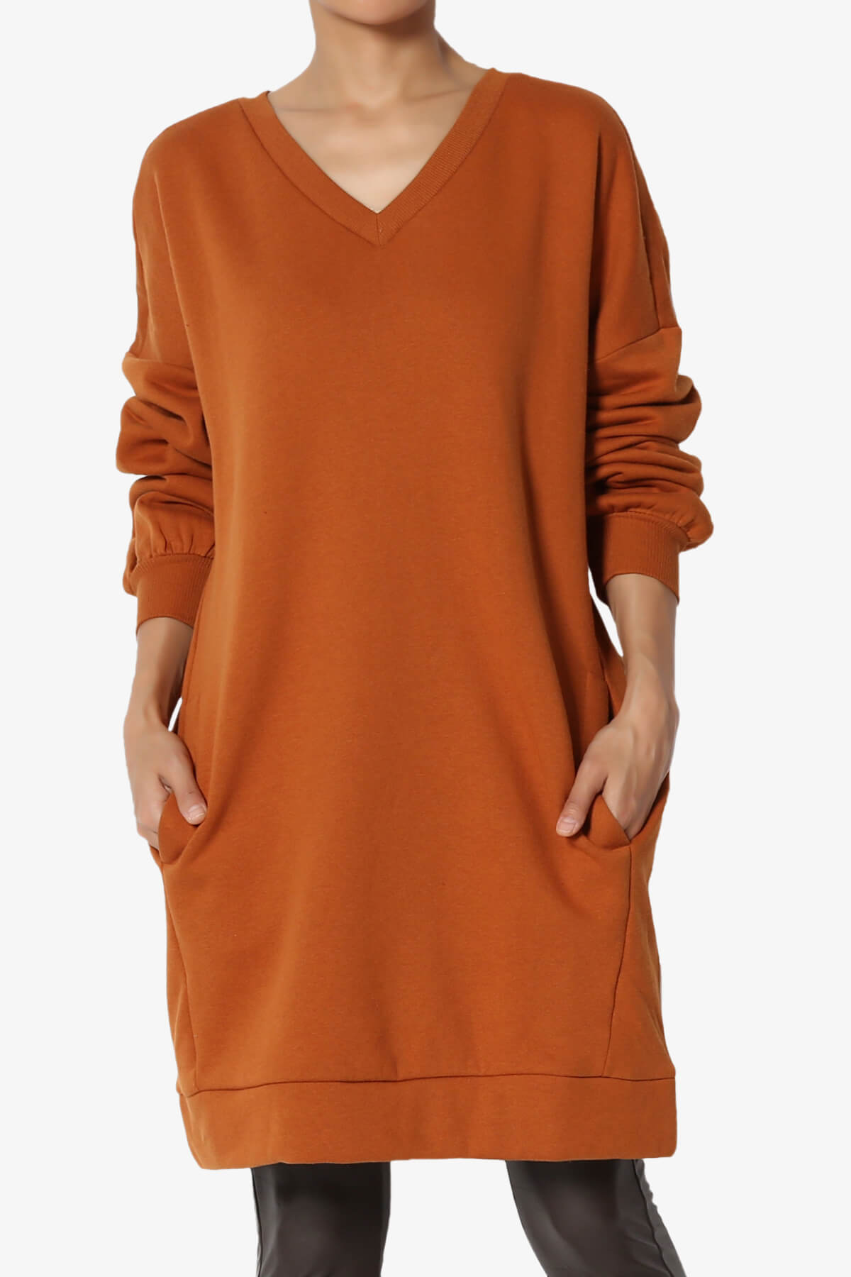 Accie V-Neck Tunic Sweatshirt ALMOND_1