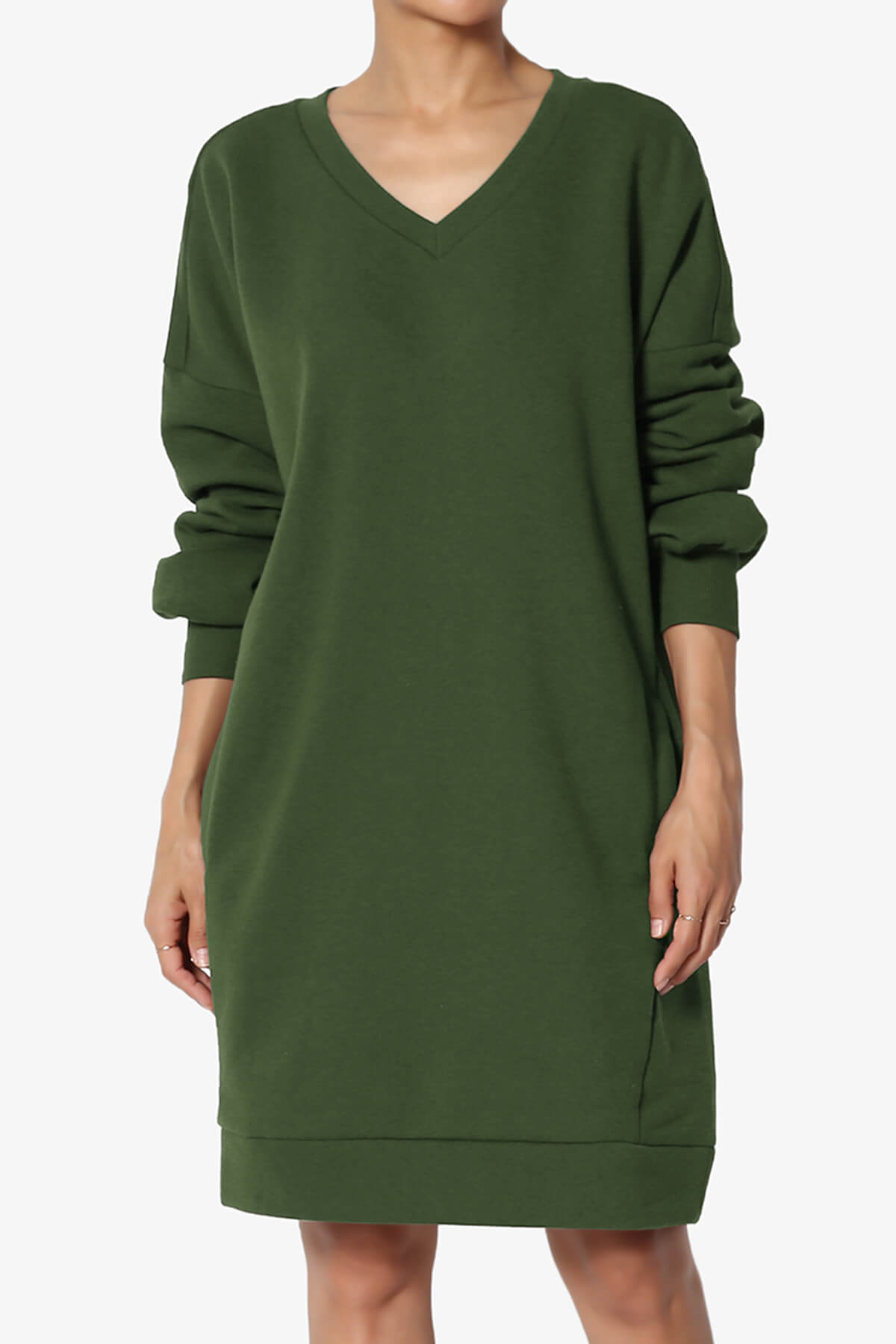 Accie V-Neck Tunic Sweatshirt ARMY GREEN_3