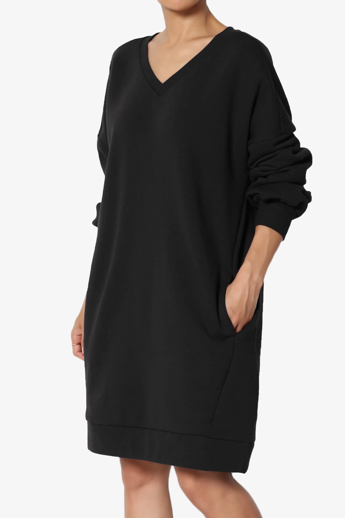 Accie V-Neck Tunic Sweatshirt BLACK_1